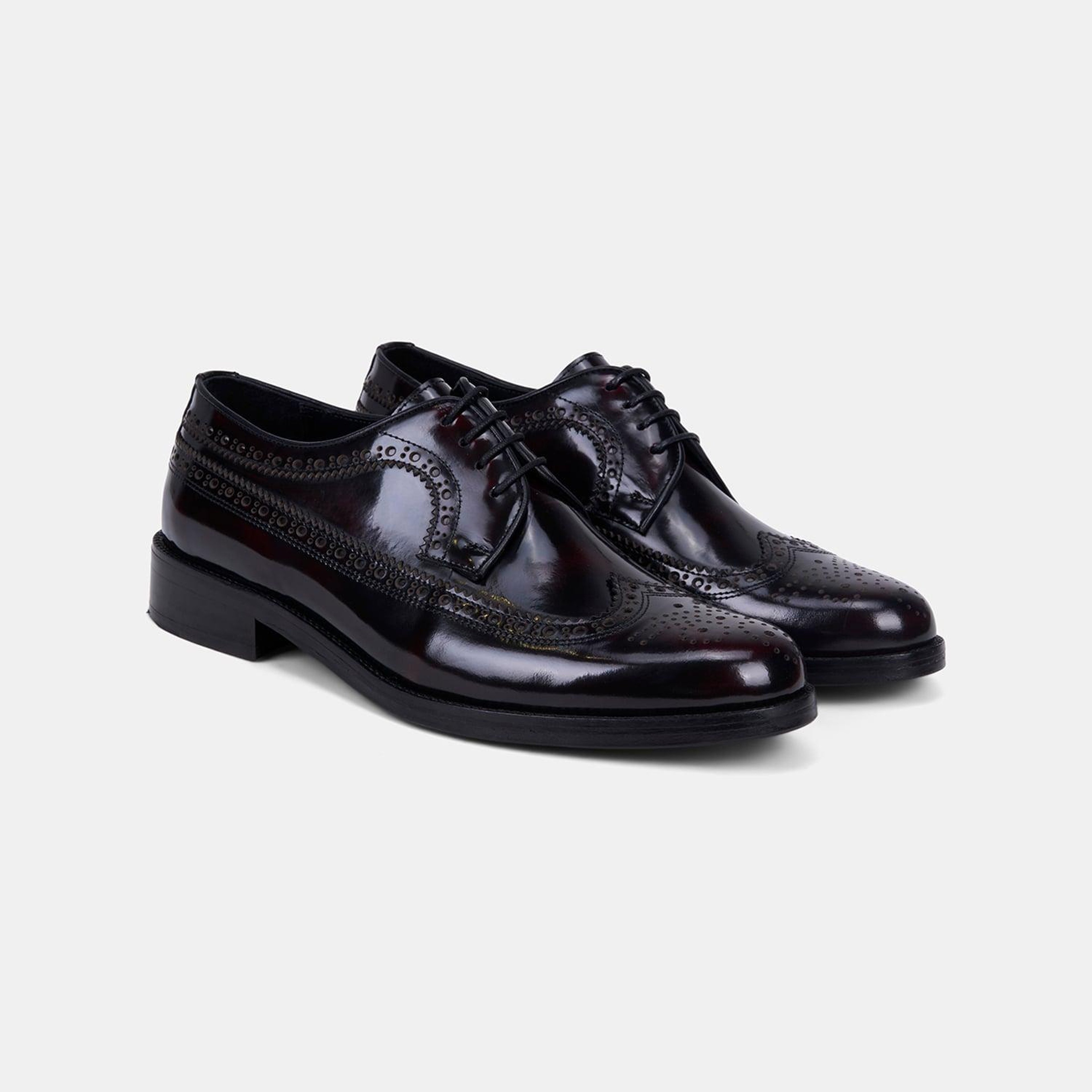 Erkek Bordo Bağcıklı Brogue Klasik Deri Ayakkabı