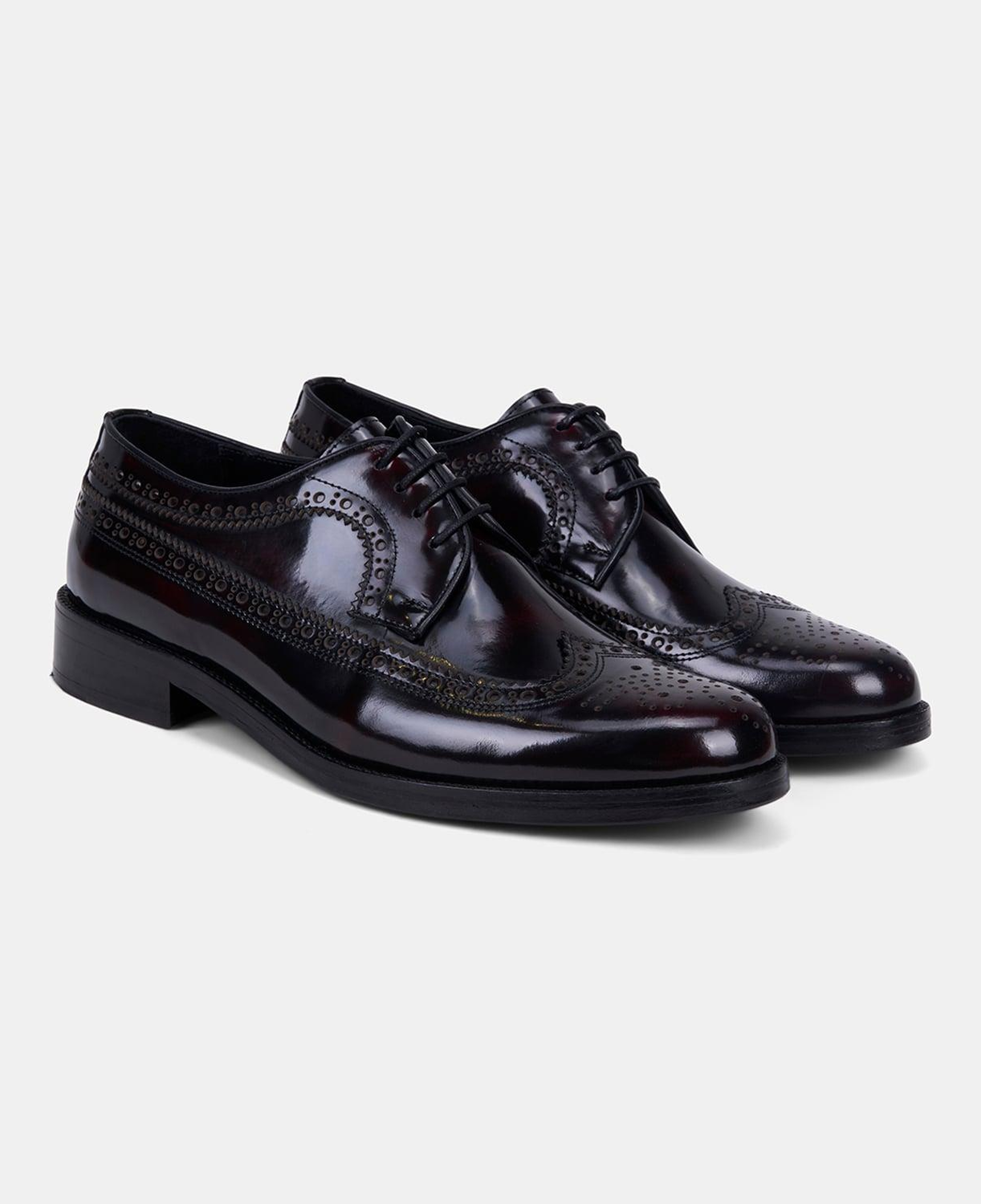 Erkek Bordo Bağcıklı Brogue Klasik Deri Ayakkabı