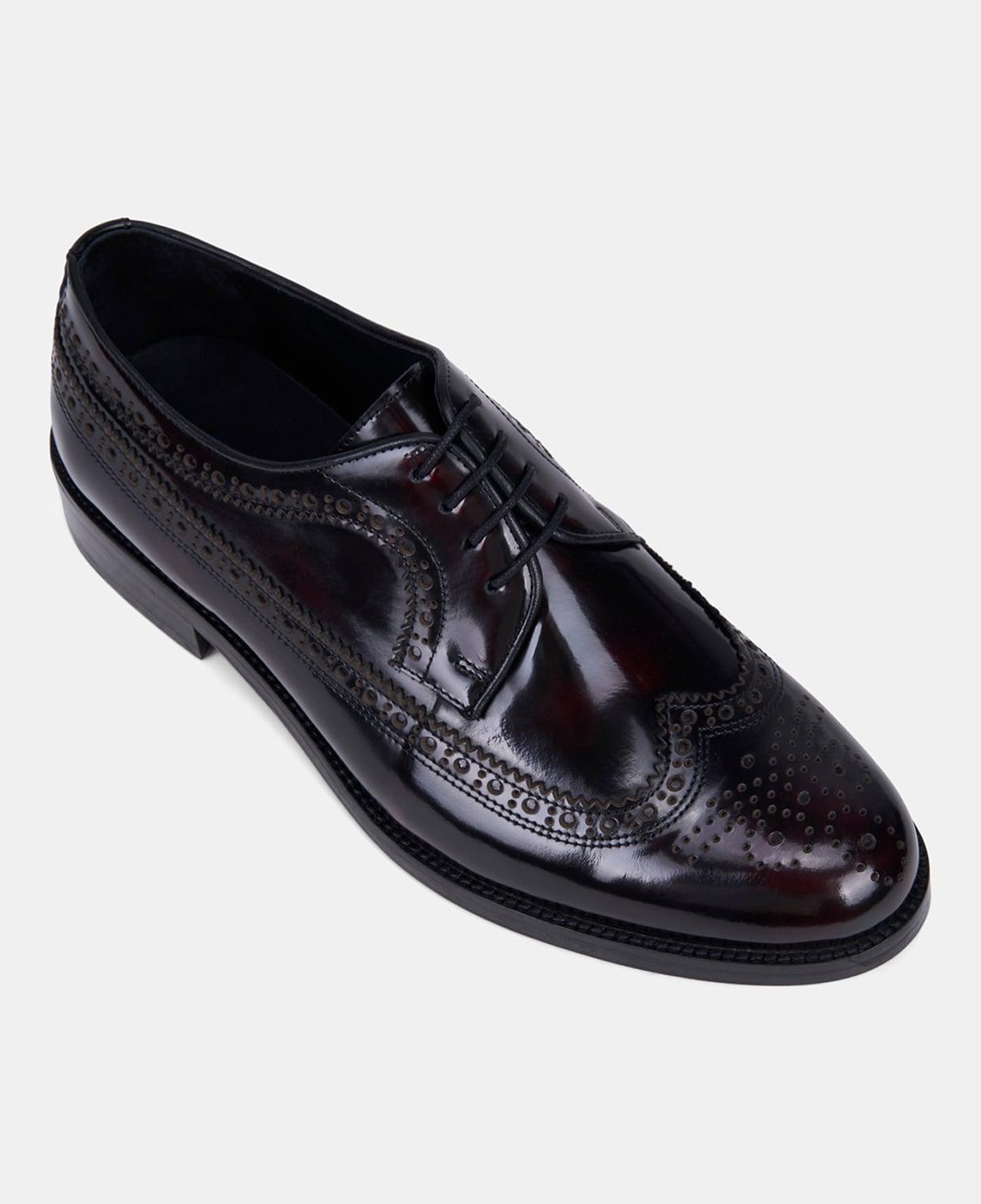 Erkek Bordo Bağcıklı Brogue Klasik Deri Ayakkabı