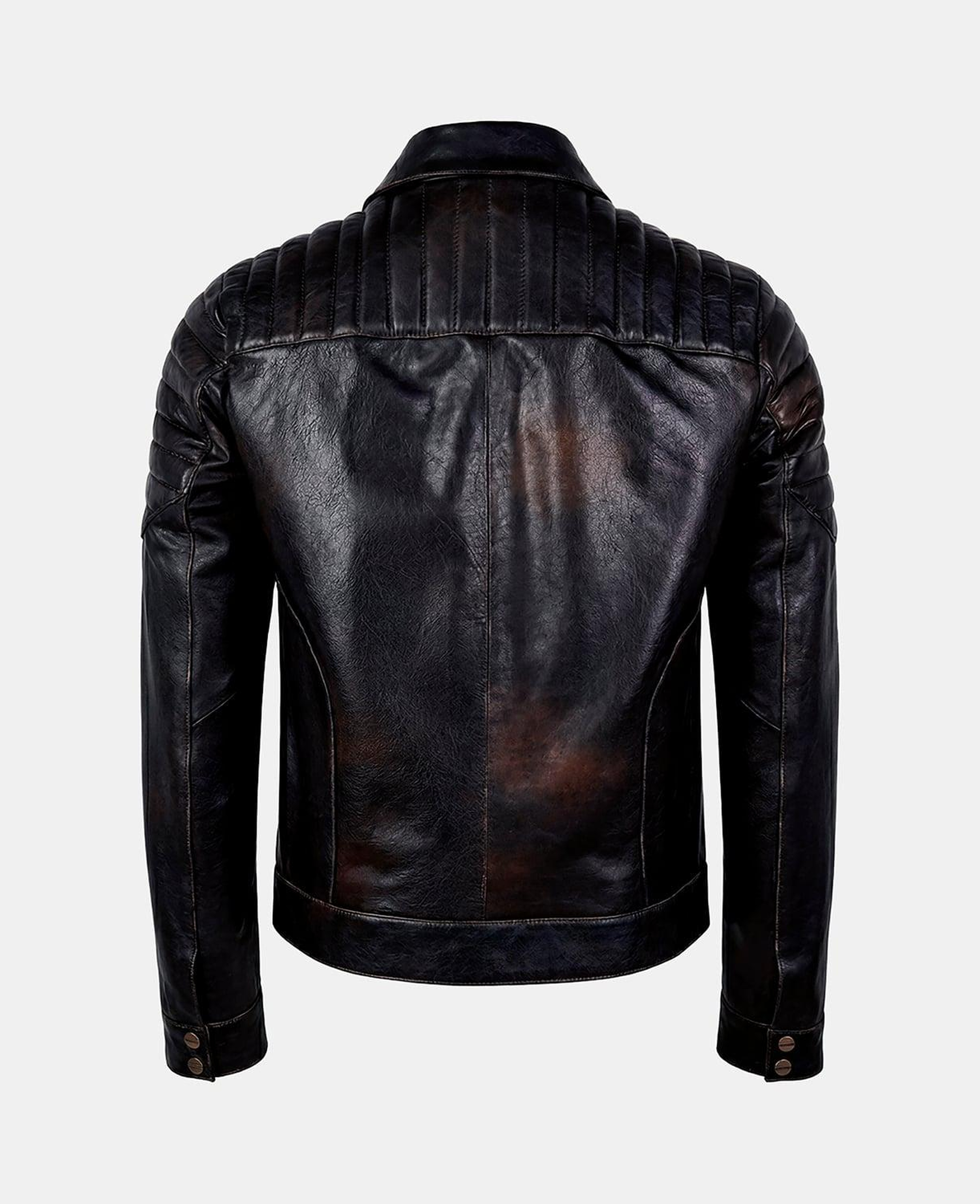 Erkek Siyah Gömlek Yakalı Vintage Biker Deri Ceket