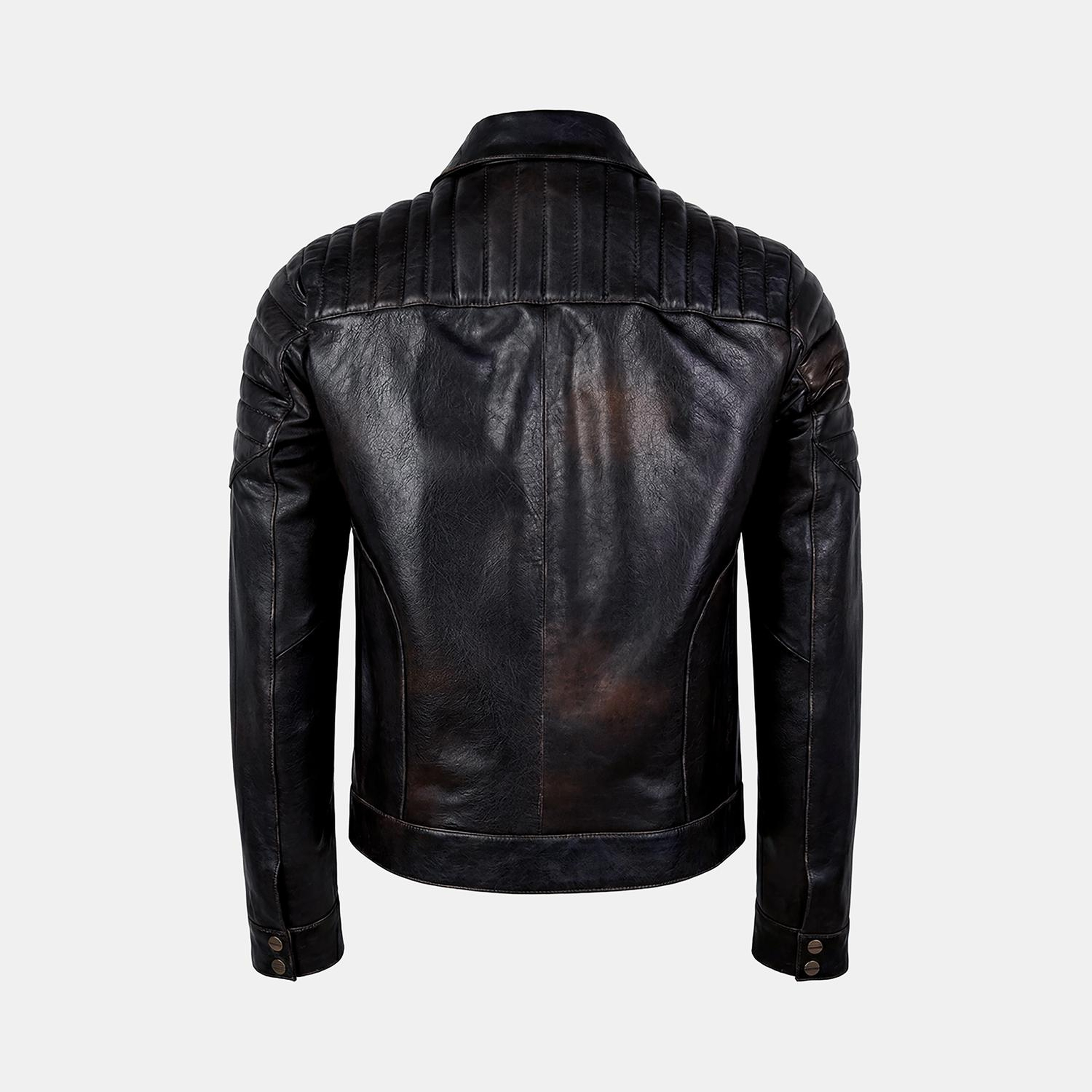 Erkek Siyah Gömlek Yakalı Vintage Biker Deri Ceket