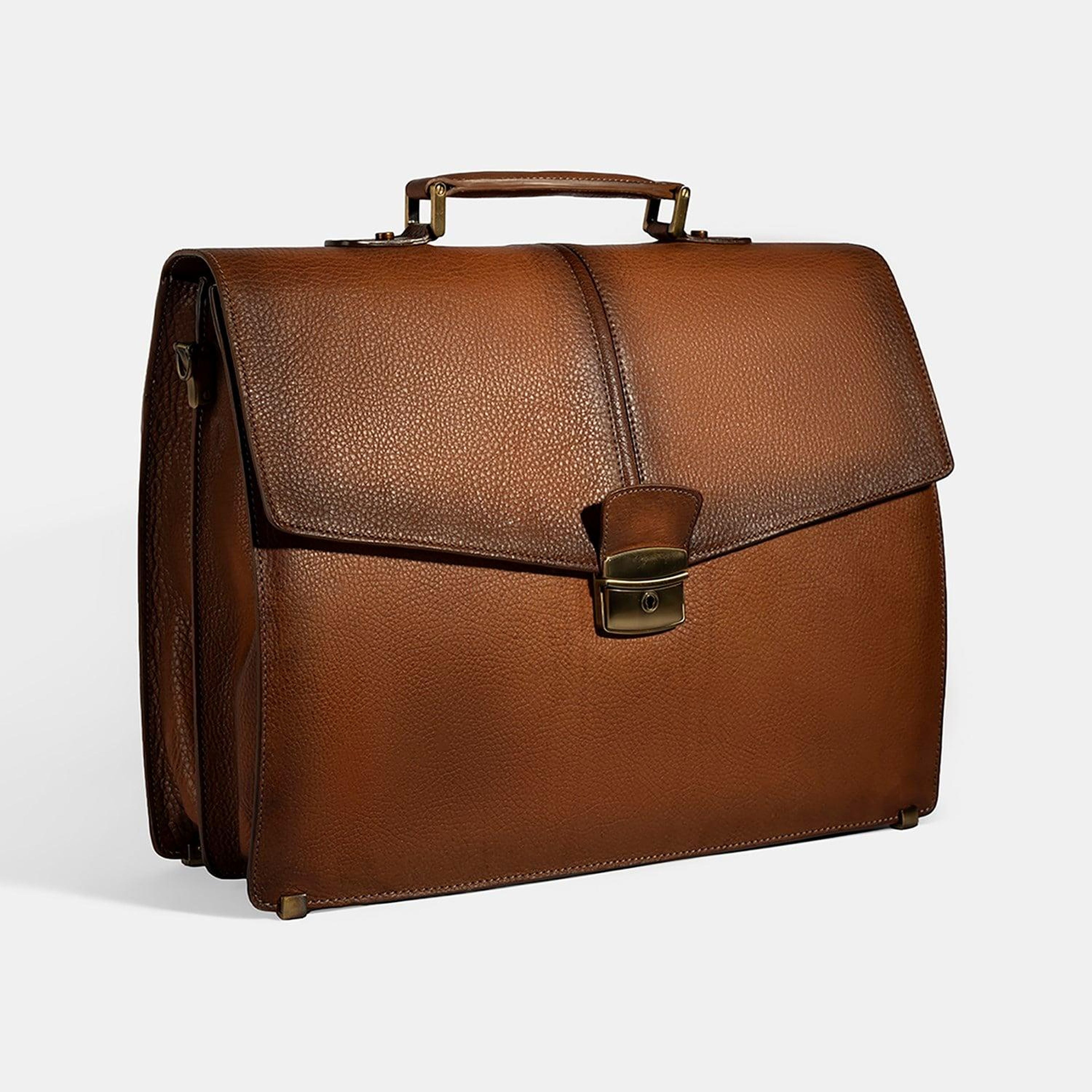 Erkek Taba Vintage Omuz Askılı Deri Evrak Çantası