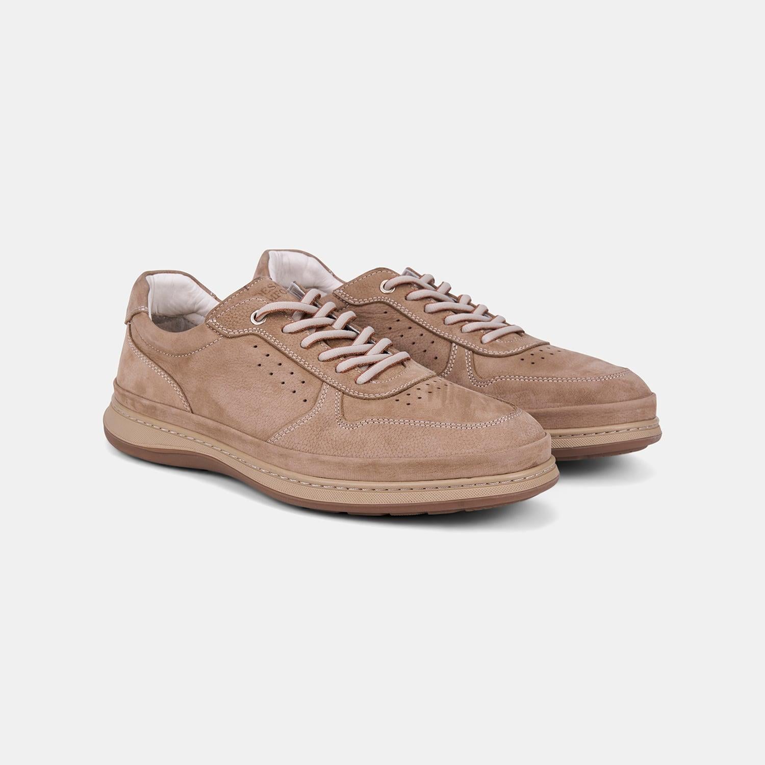 Erkek Vizon DesaComfort Bağcıklı Nubuk Deri Sneaker