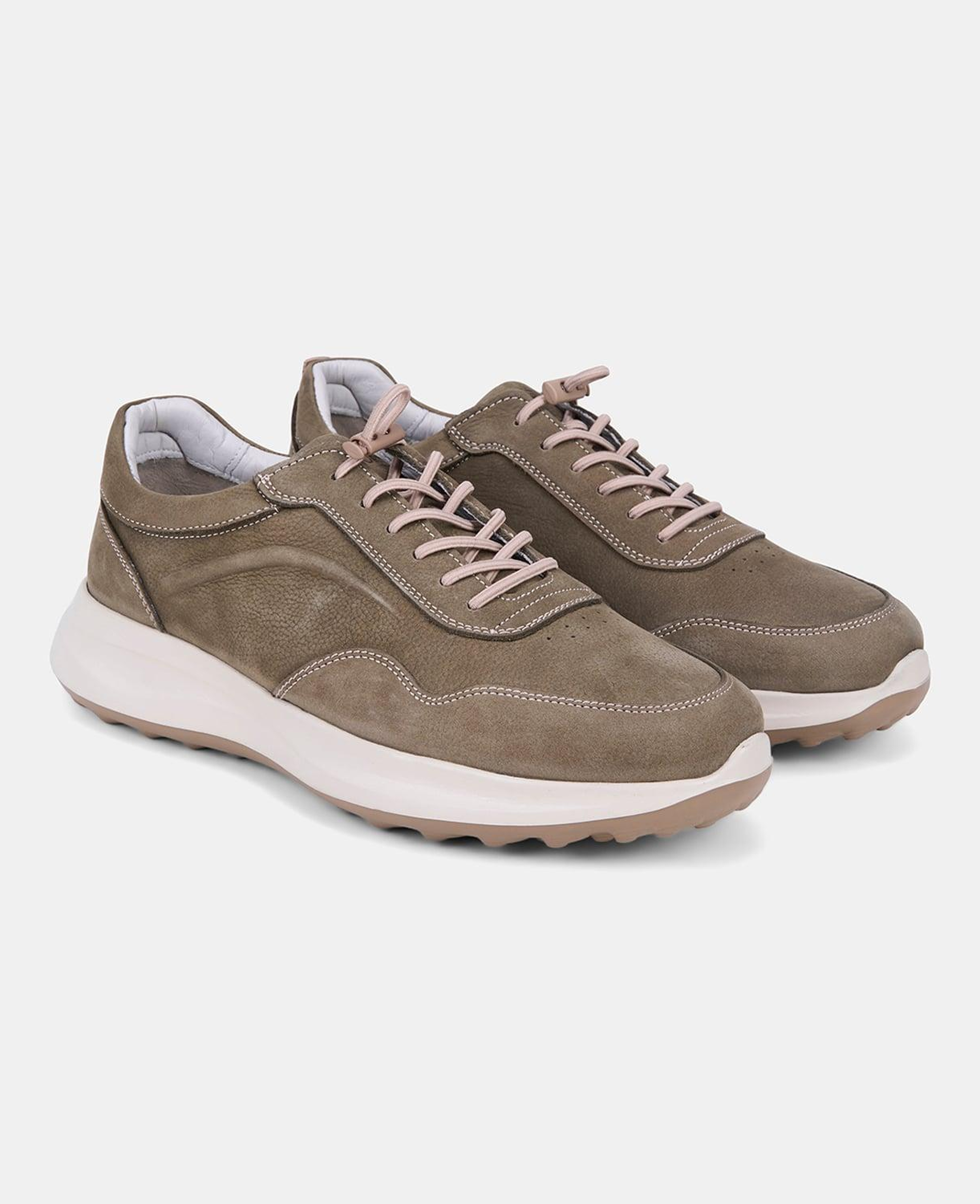Erkek Haki DesaComfort Bağcıklı Deri Sneaker