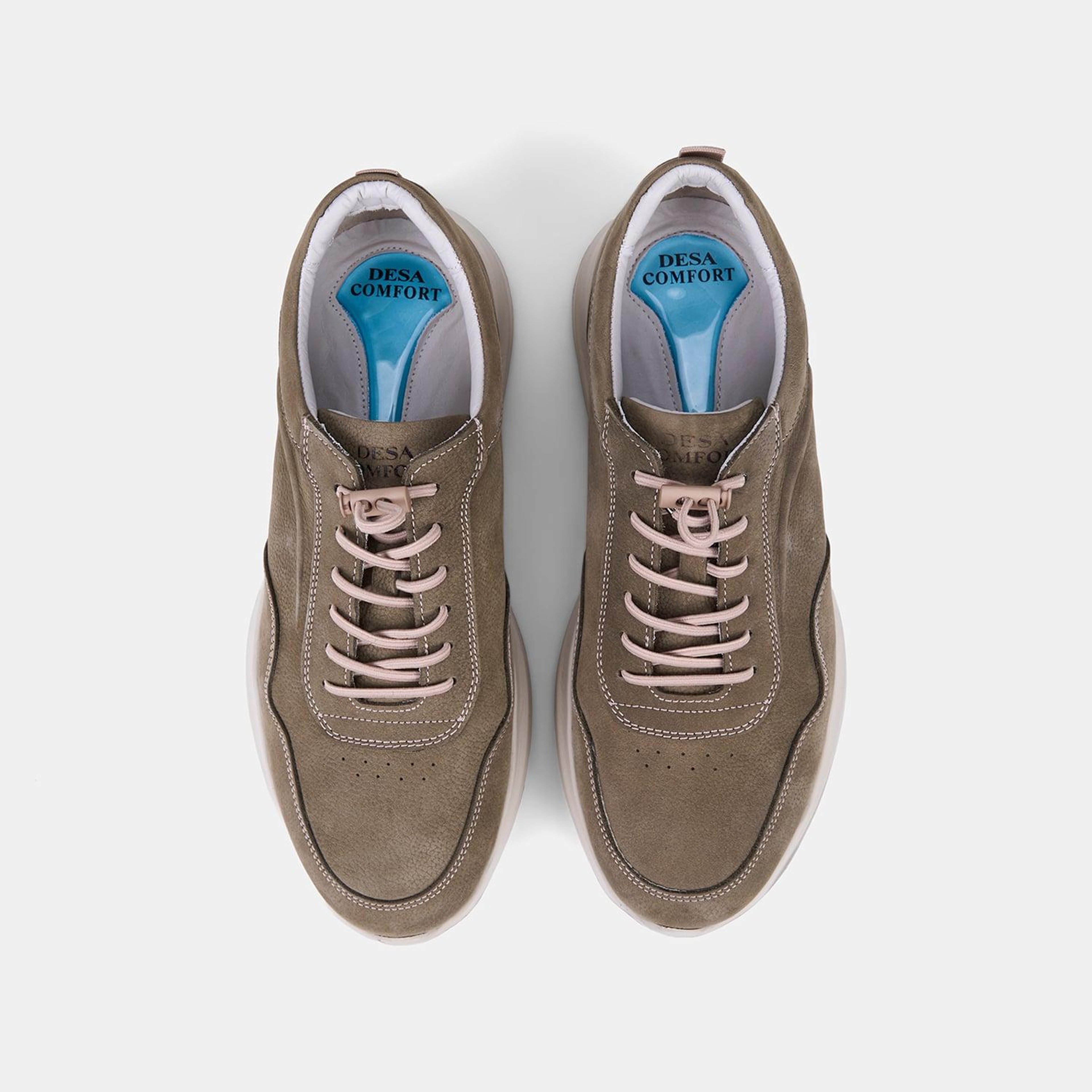 Erkek Haki DesaComfort Bağcıklı Deri Sneaker