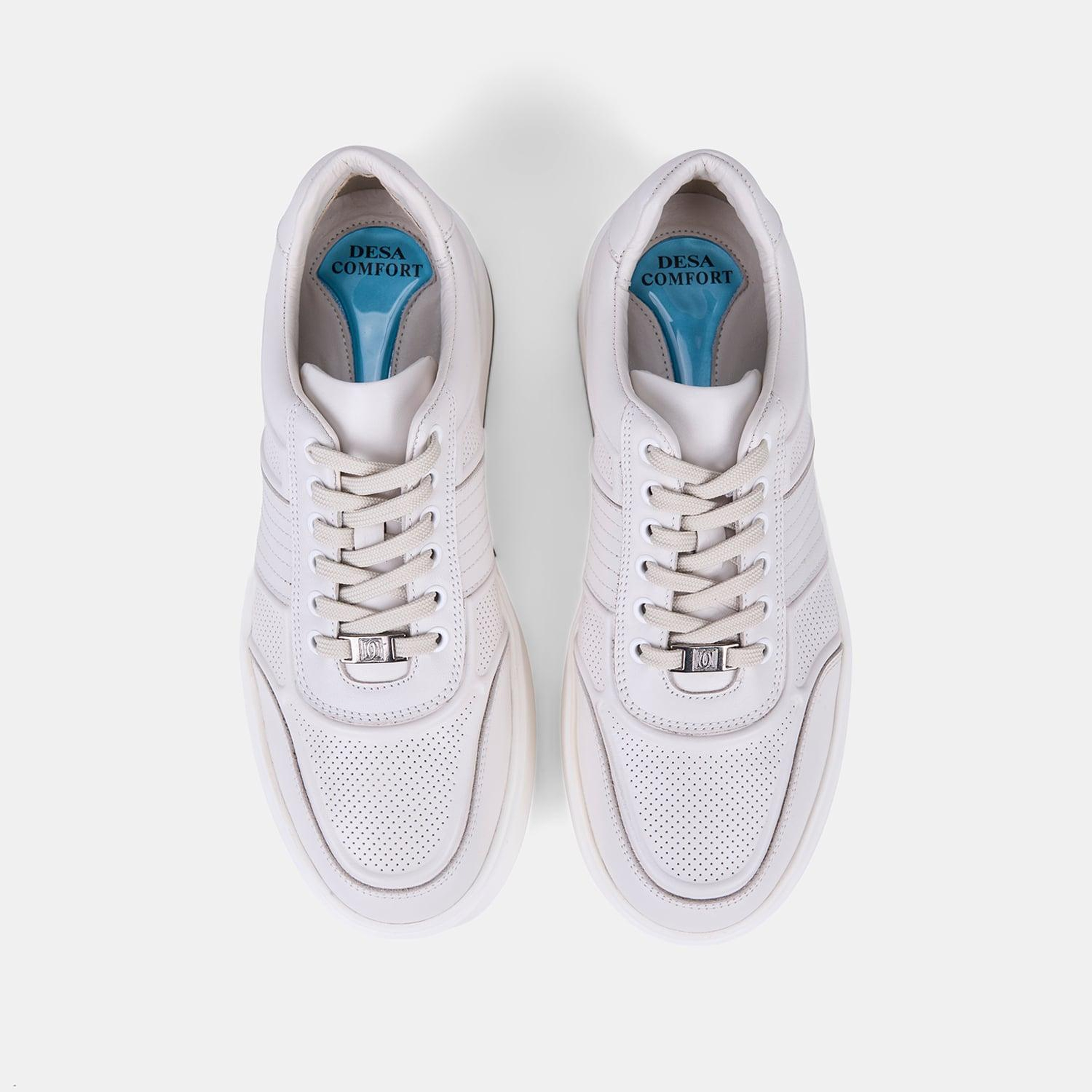 Erkek Kırık Beyaz DesaComfort Bağcıklı Beyaz Tabanlı Deri Sneaker