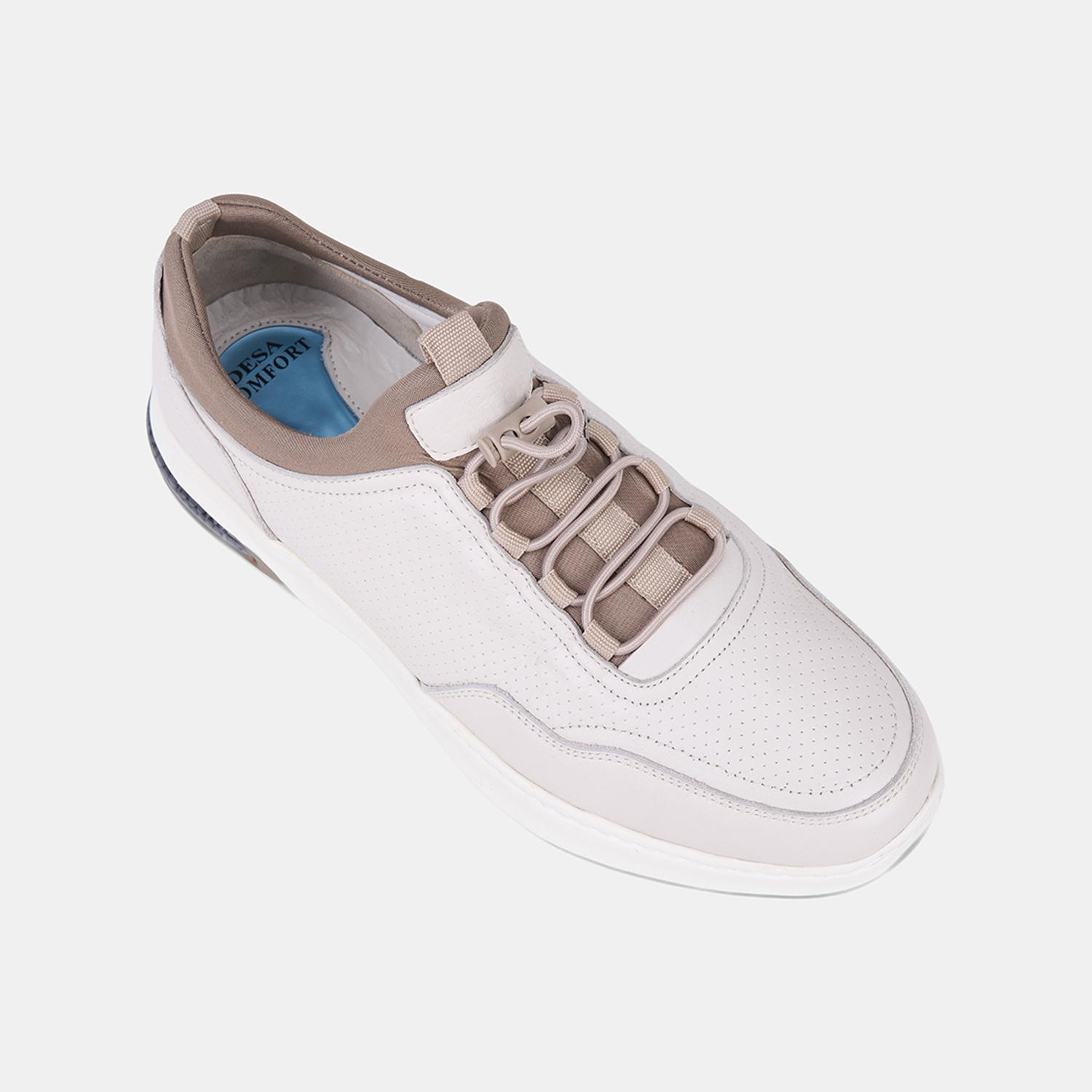Erkek Kırık Beyaz DesaComfort Lastik Bağcıklı Deri Sneaker
