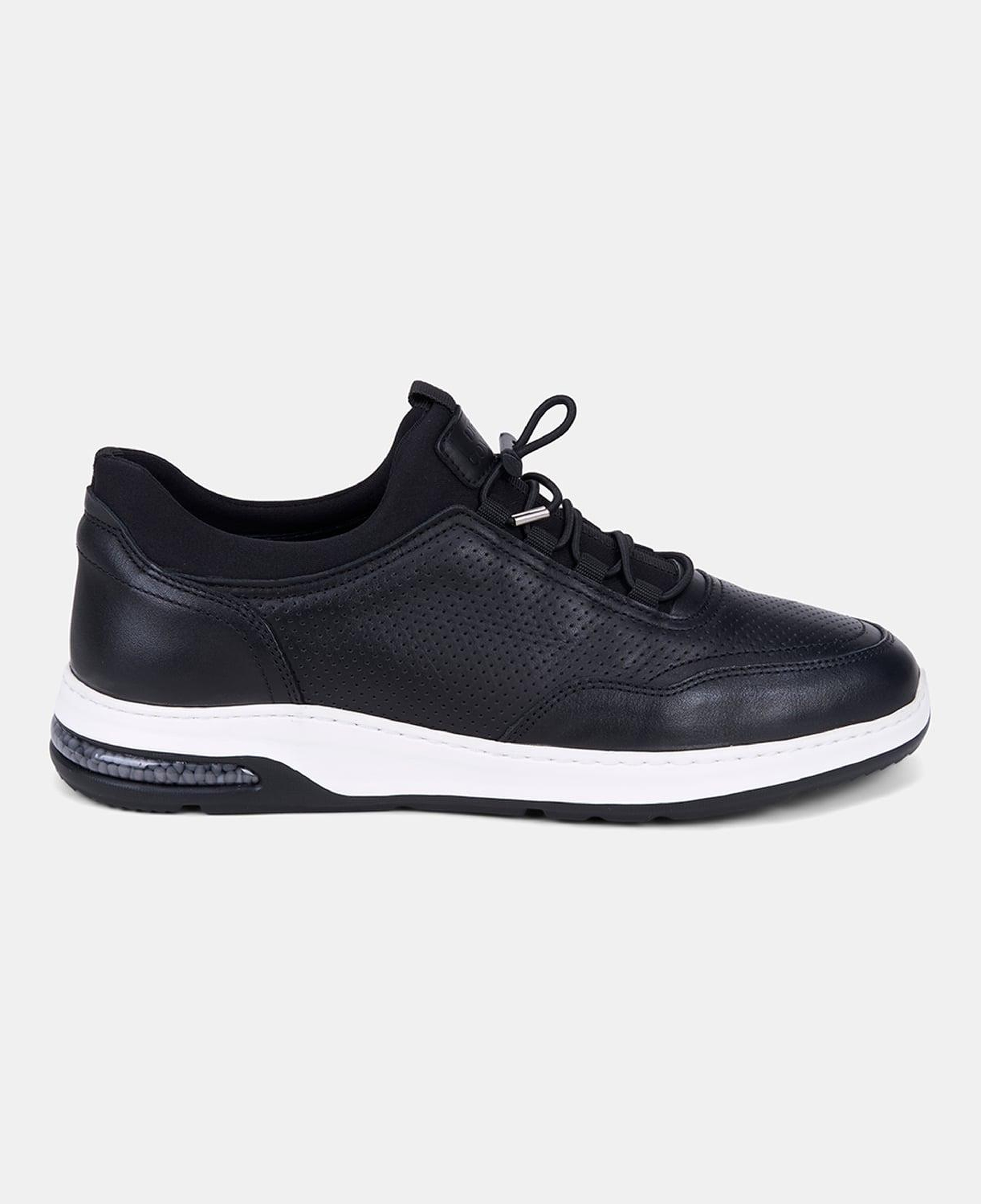 Erkek Siyah DesaComfort Lastik Bağcıklı Deri Sneaker