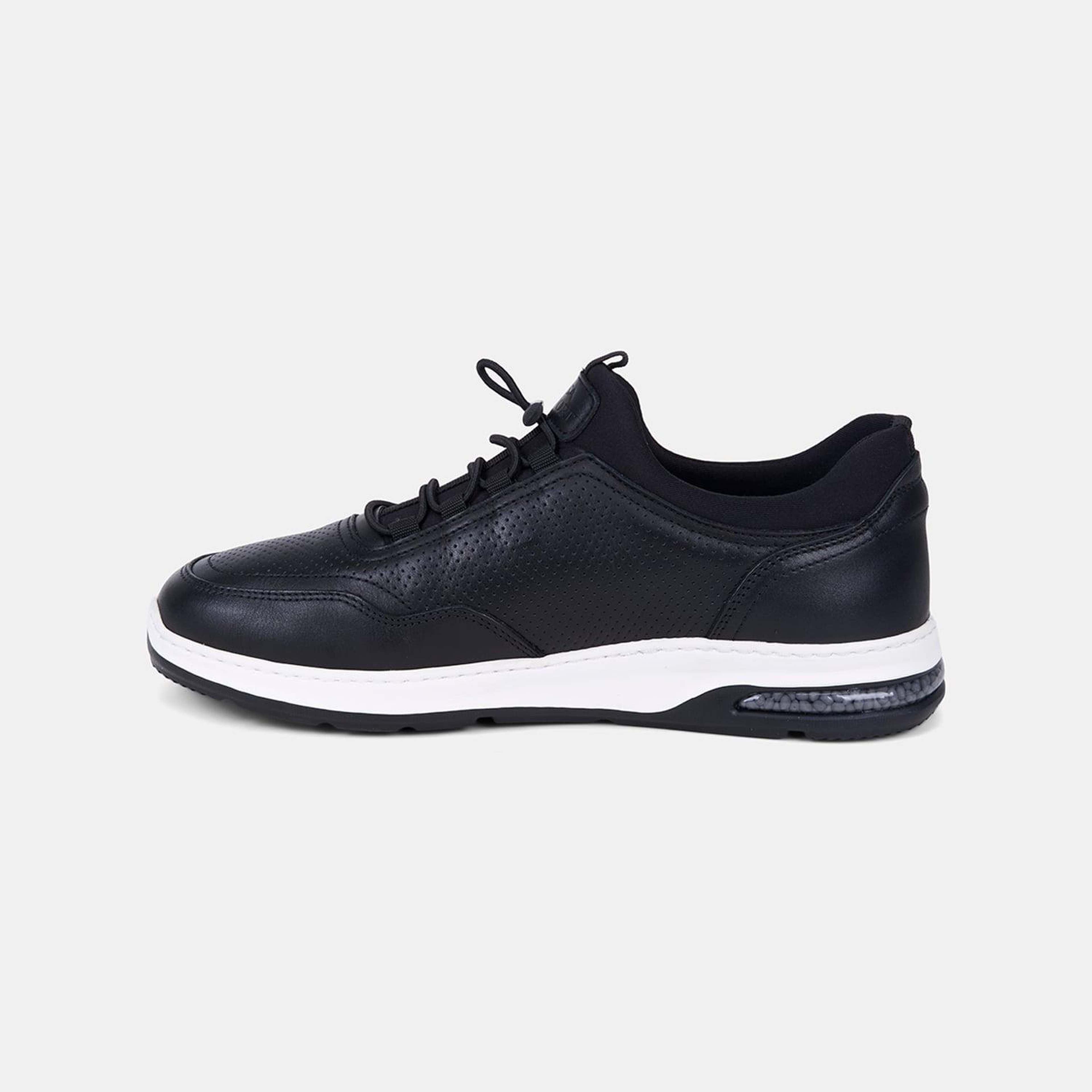 Erkek Siyah DesaComfort Lastik Bağcıklı Deri Sneaker