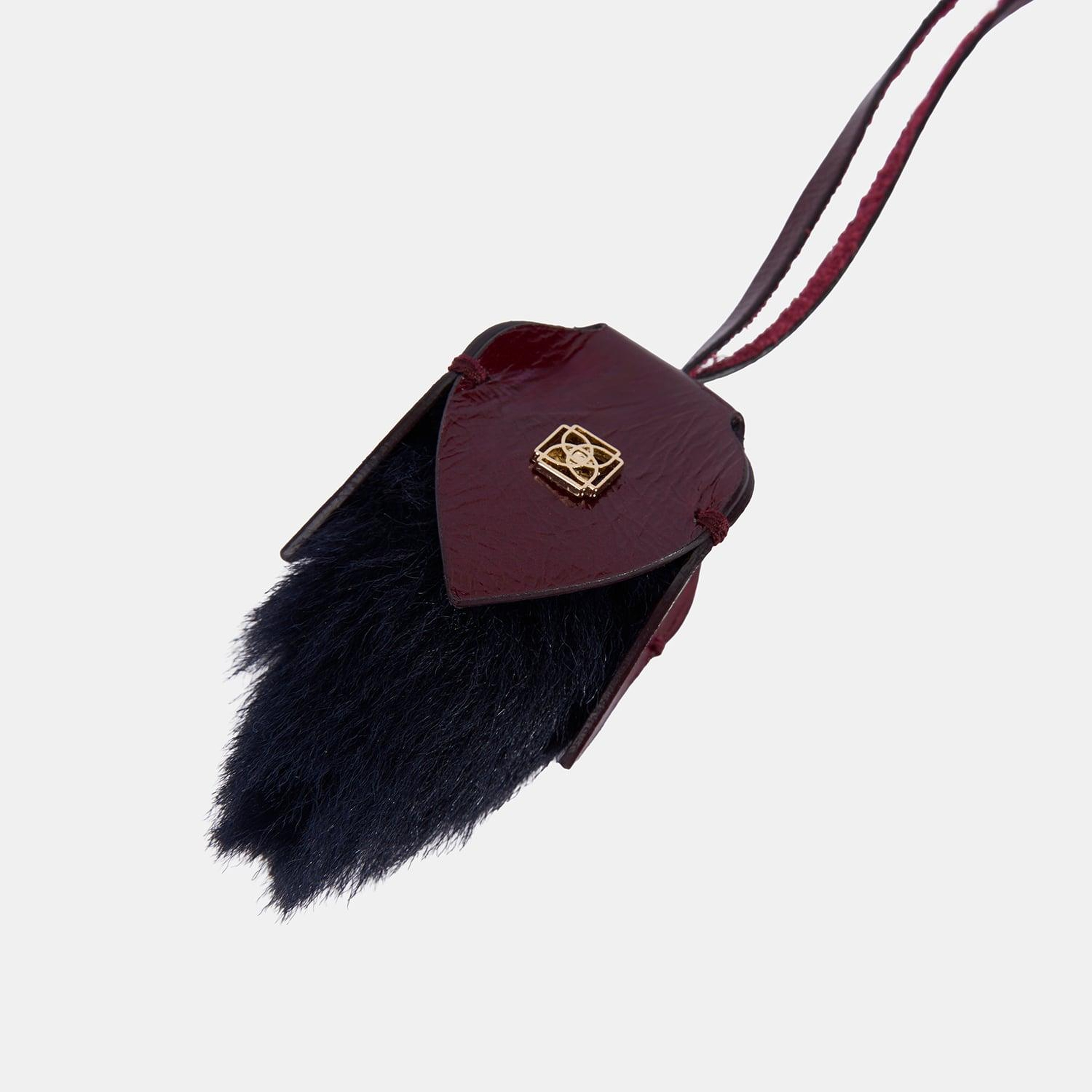 Bordo Kürklü Deri Charm