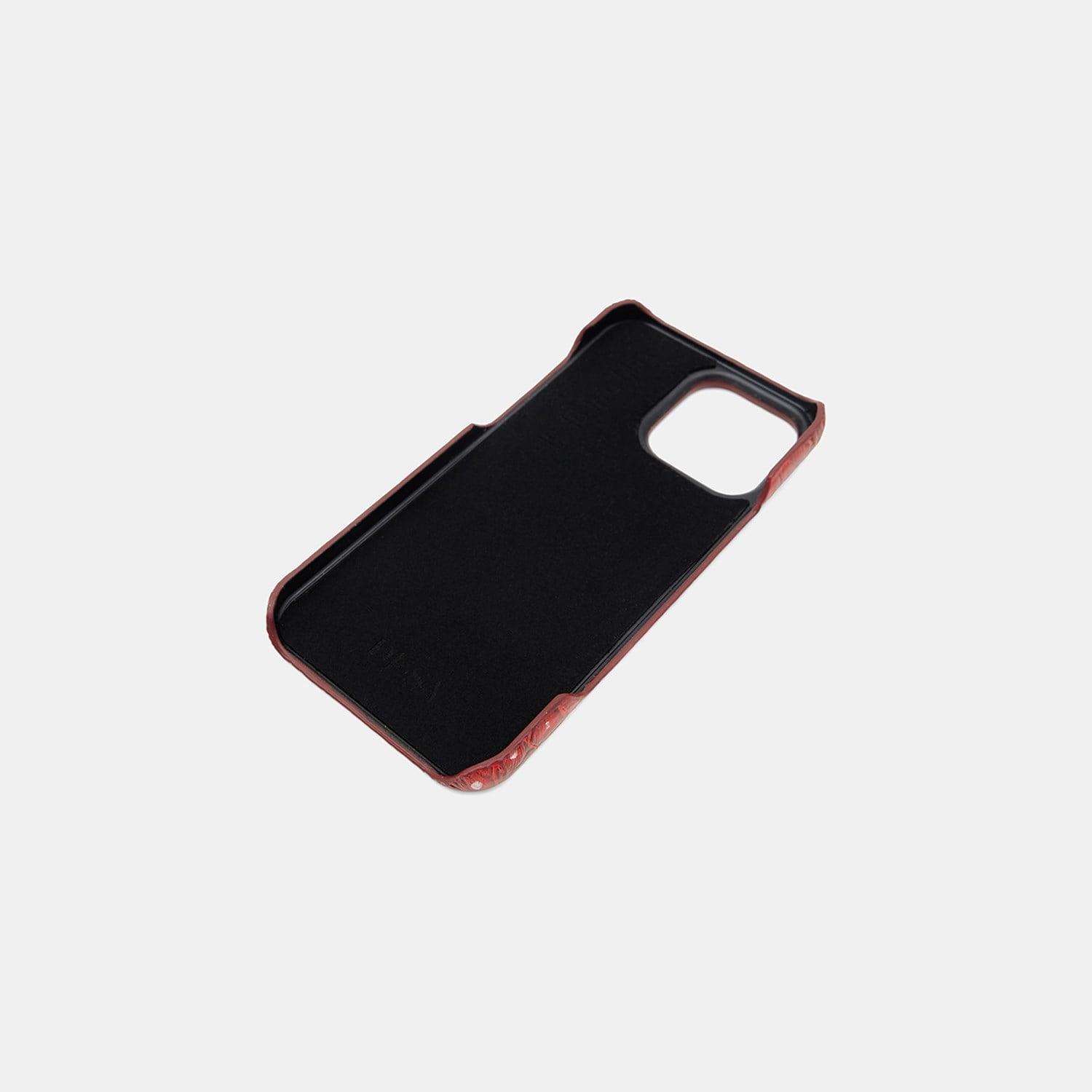 iPhone 16 Pro Max Kırmızı Desenli Deri Telefon Kılıfı