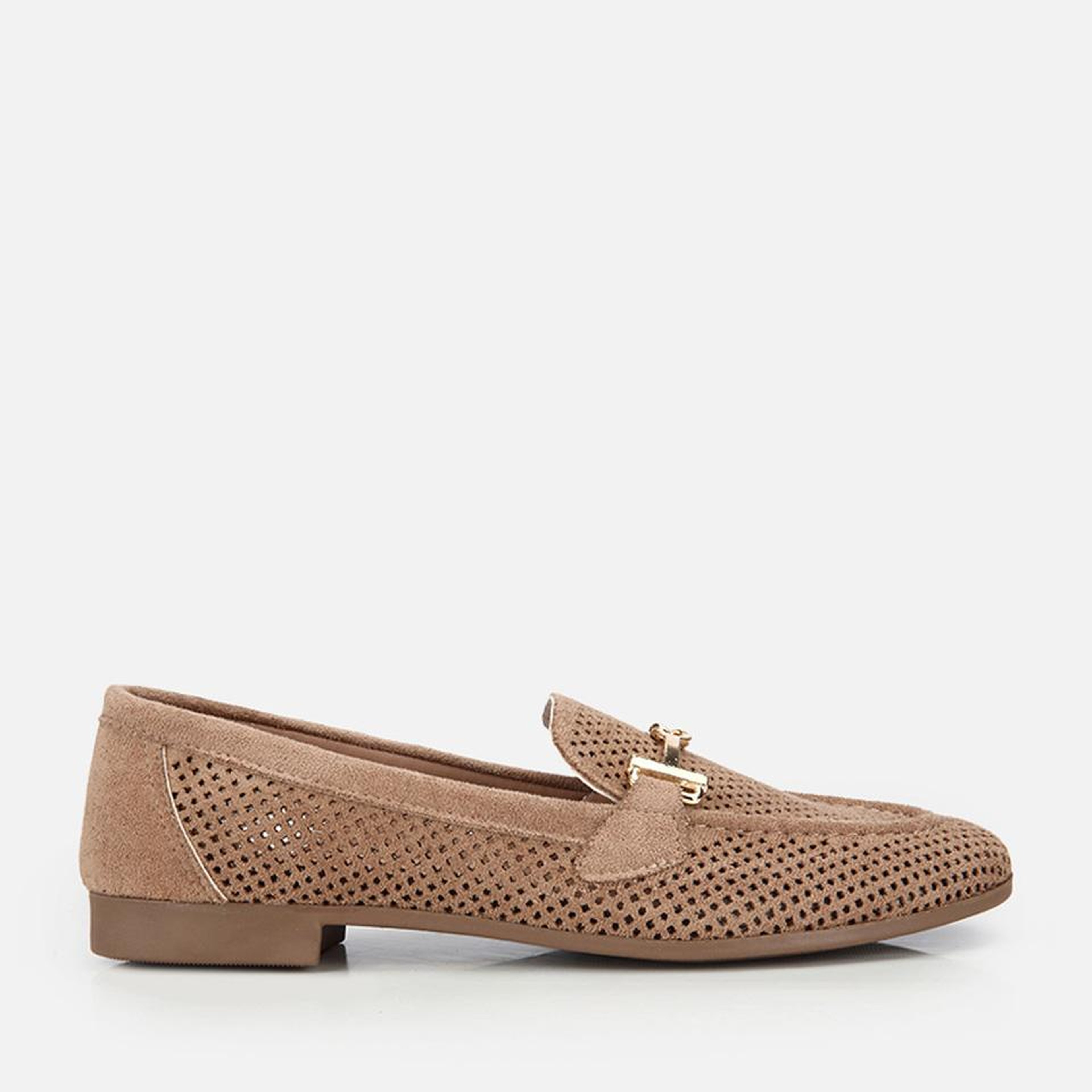 Kadın Vizon Süet Tokalı Zımba Detaylı Loafer