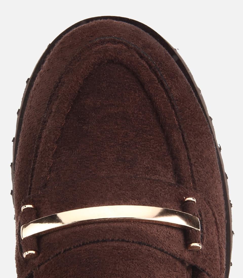 Kadın Kahverengi Süet Toka Detaylı Kalın Taban Loafer