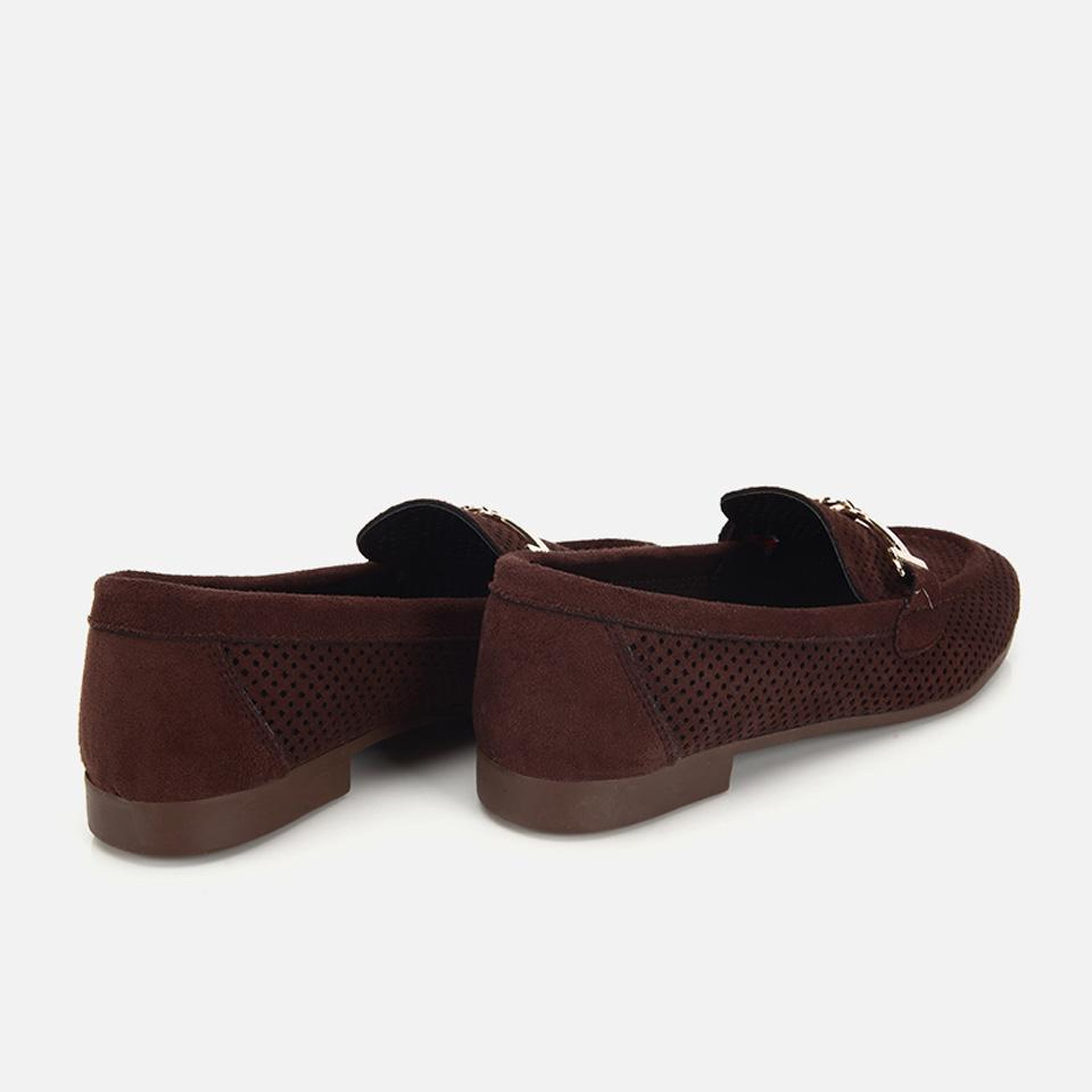 Kadın Kahverengi Süet Tokalı Zımba Detaylı Loafer