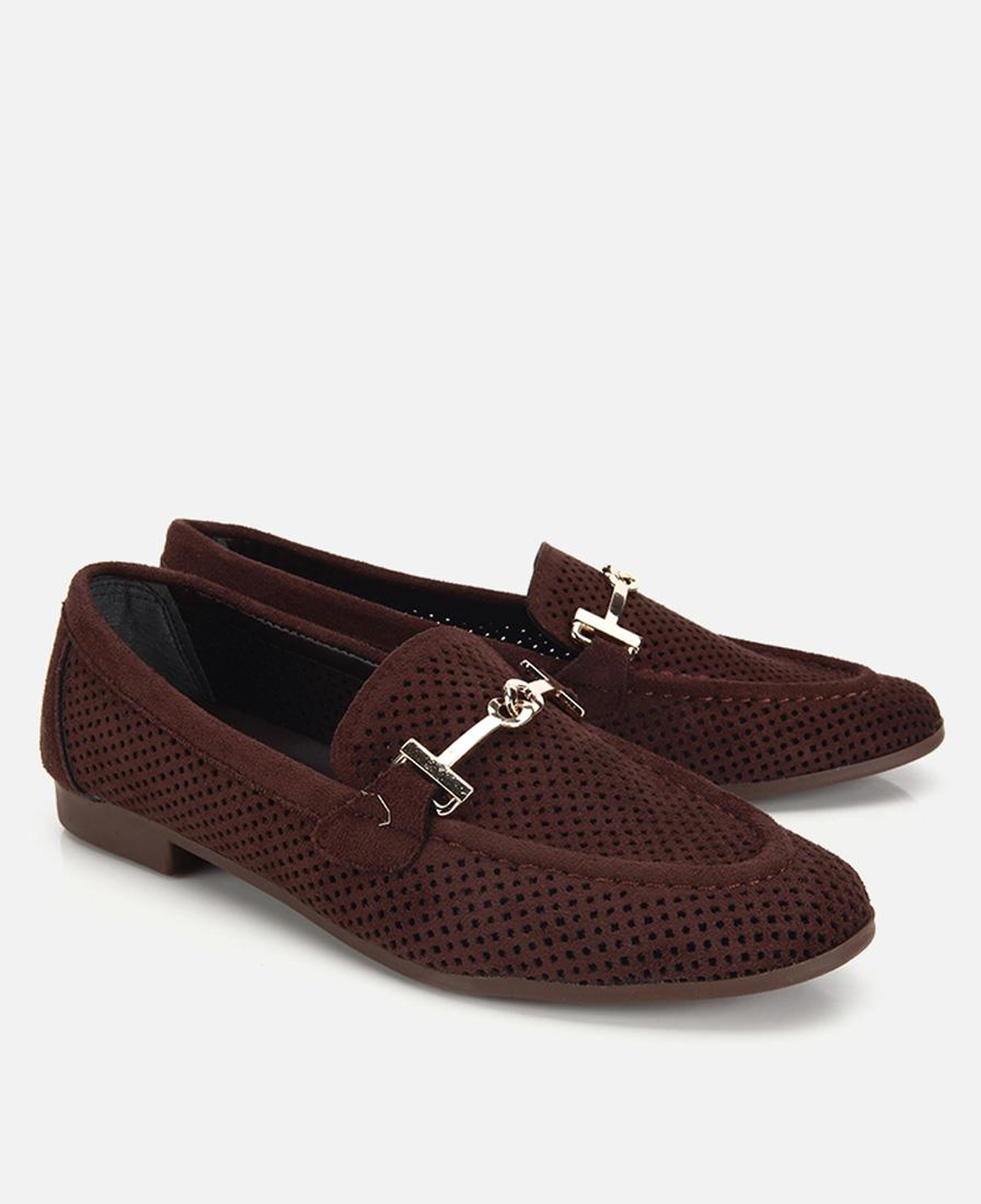 Kadın Kahverengi Süet Tokalı Zımba Detaylı Loafer