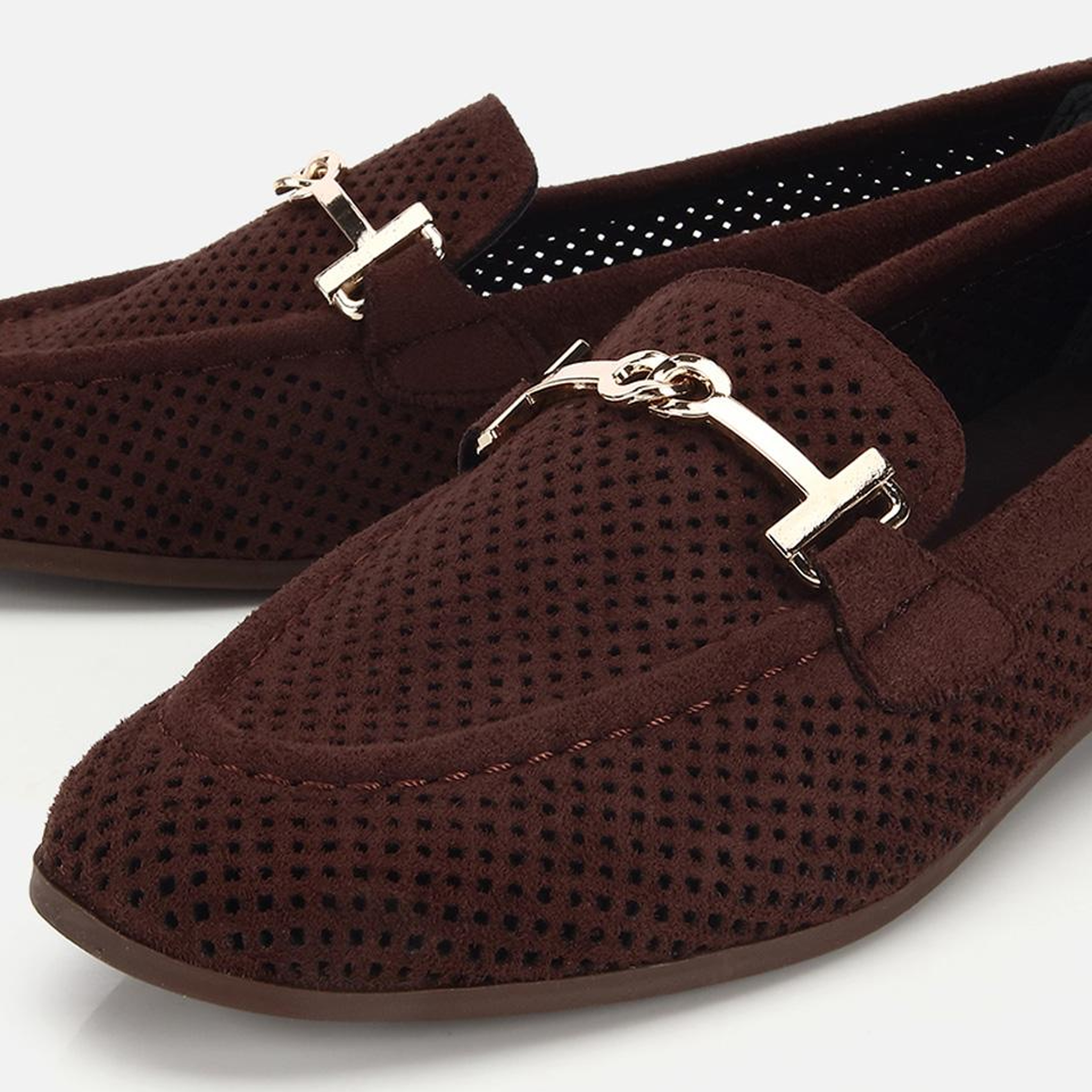 Kadın Kahverengi Süet Tokalı Zımba Detaylı Loafer