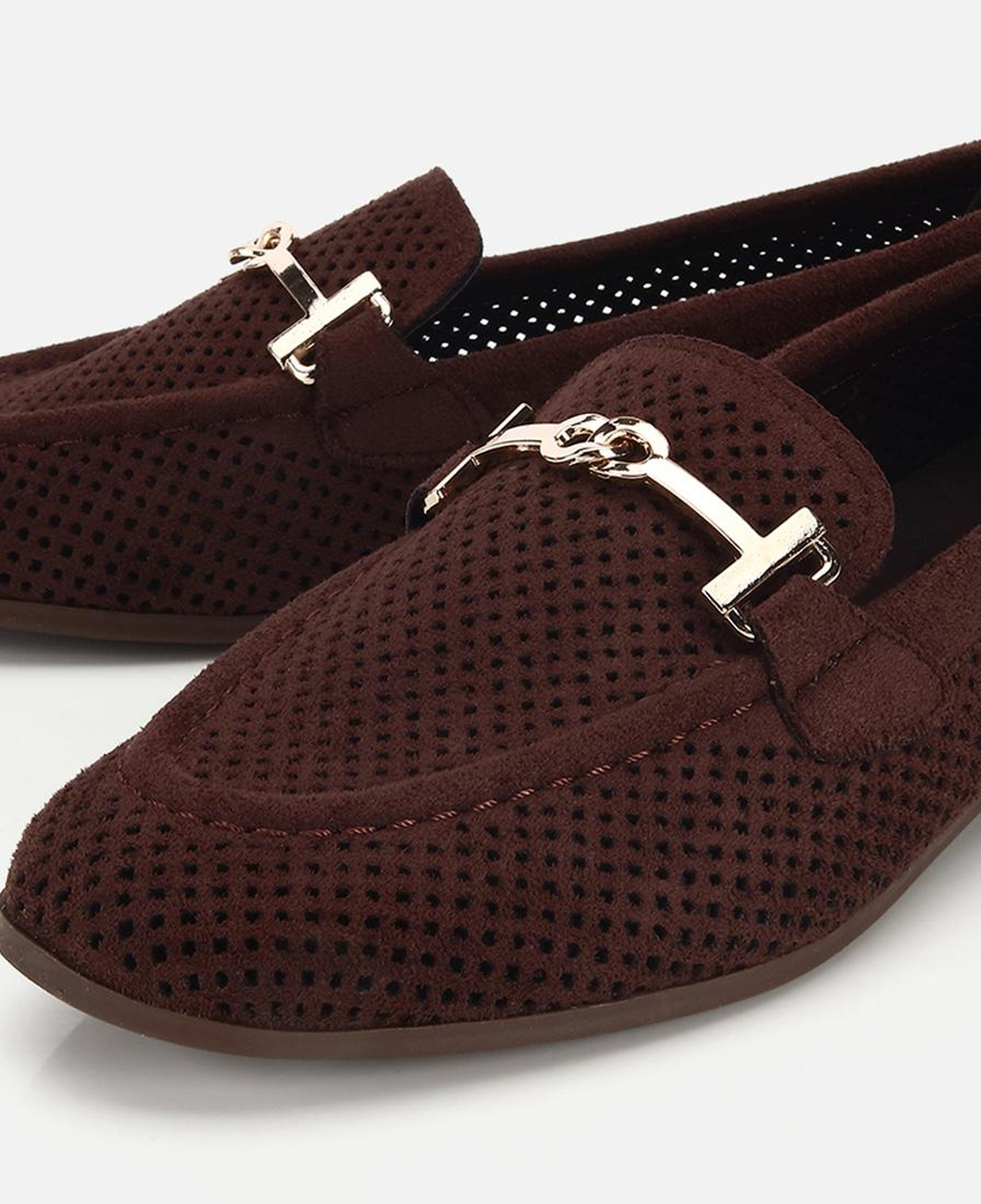 Kadın Kahverengi Süet Tokalı Zımba Detaylı Loafer