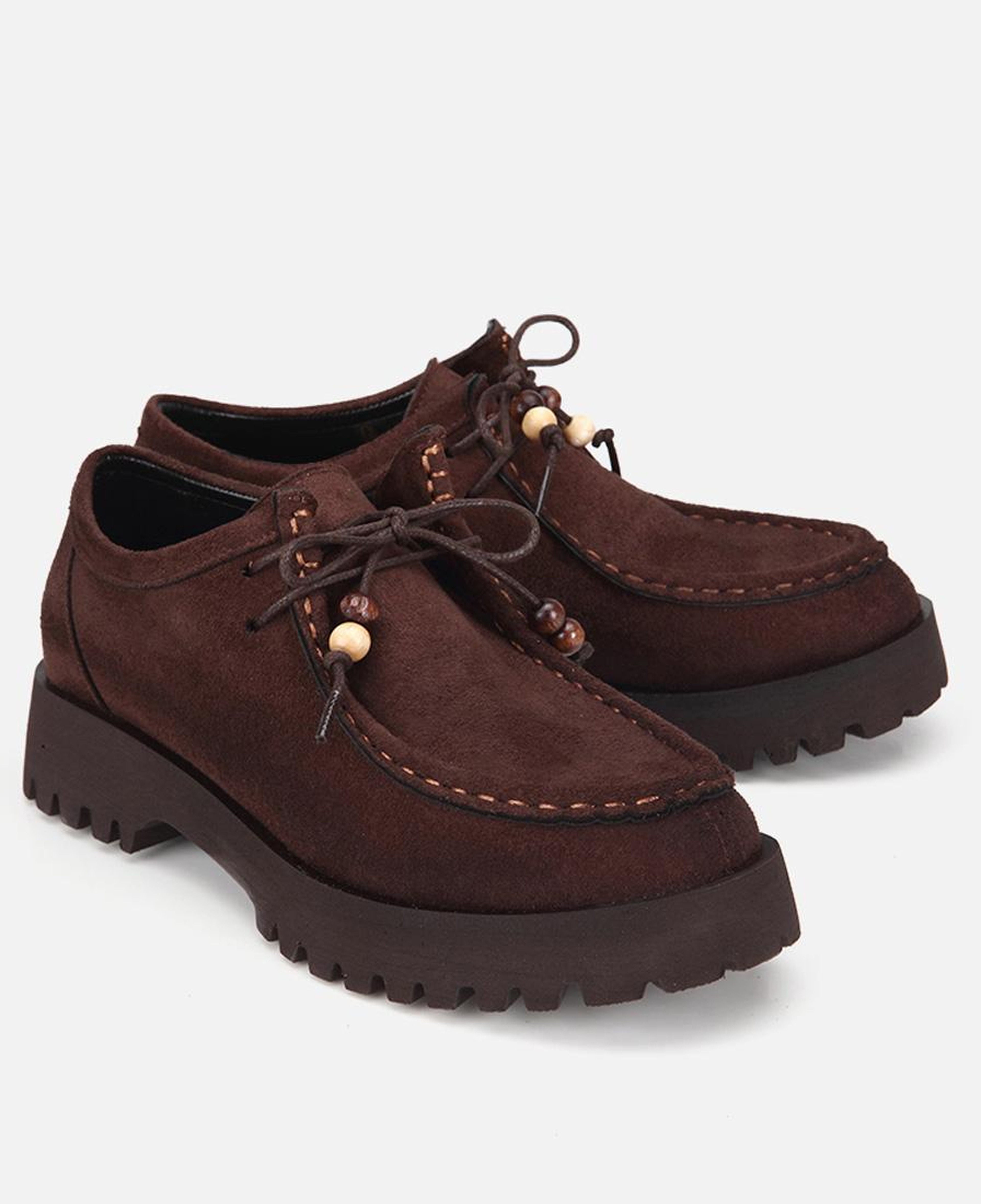 Kadın Kahverengi Süet Bağcıklı Kalın Tabanlı Loafer