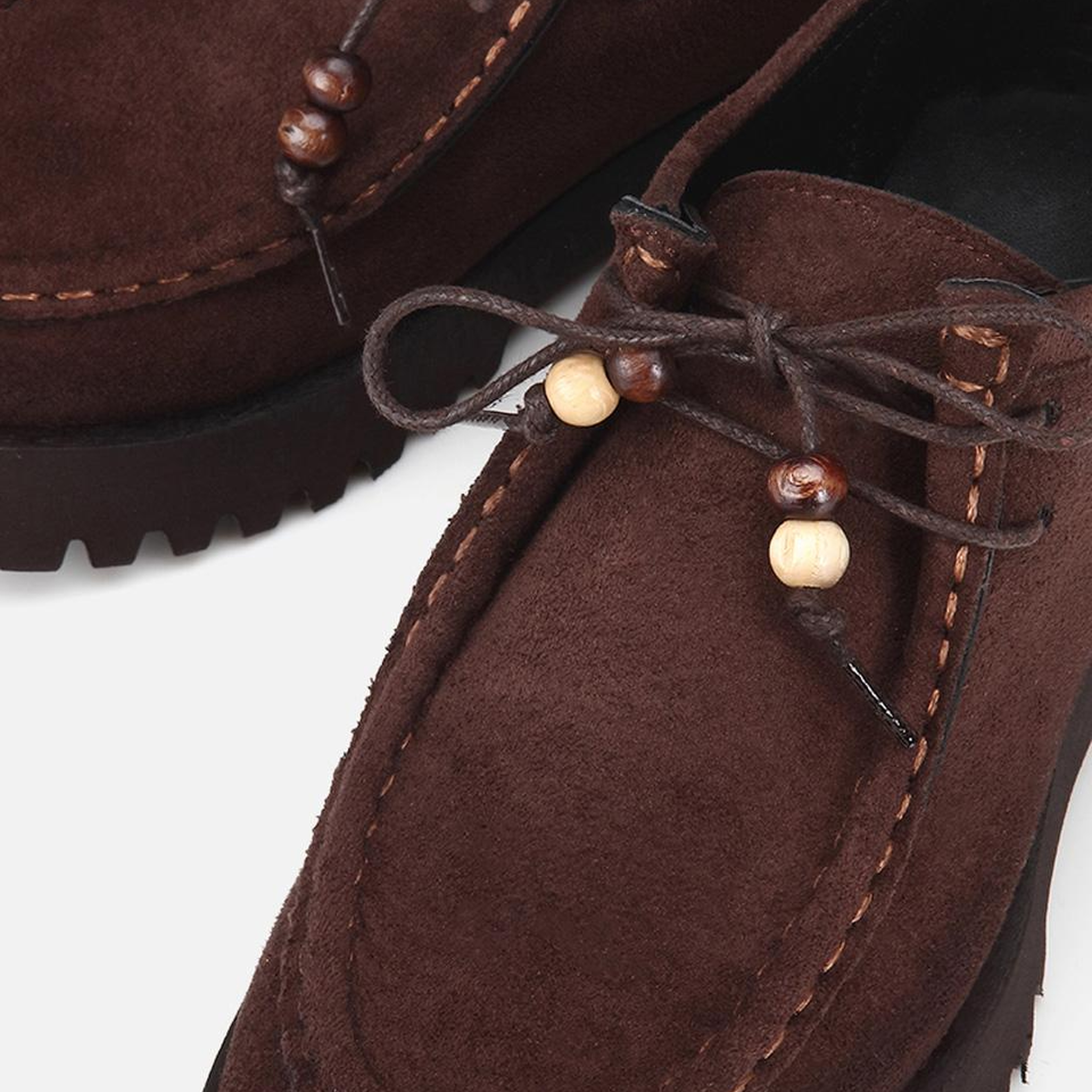 Kadın Kahverengi Süet Bağcıklı Kalın Tabanlı Loafer