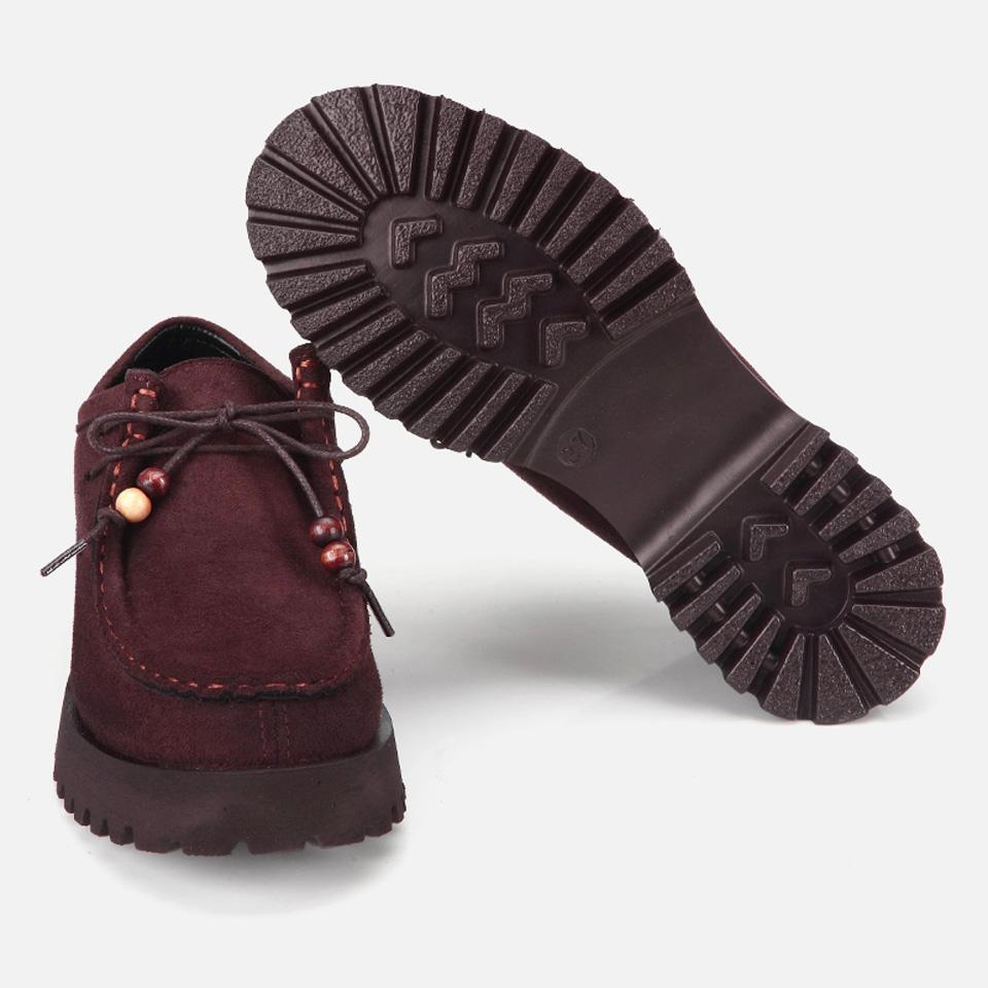 Kadın Kahverengi Süet Bağcıklı Kalın Tabanlı Loafer