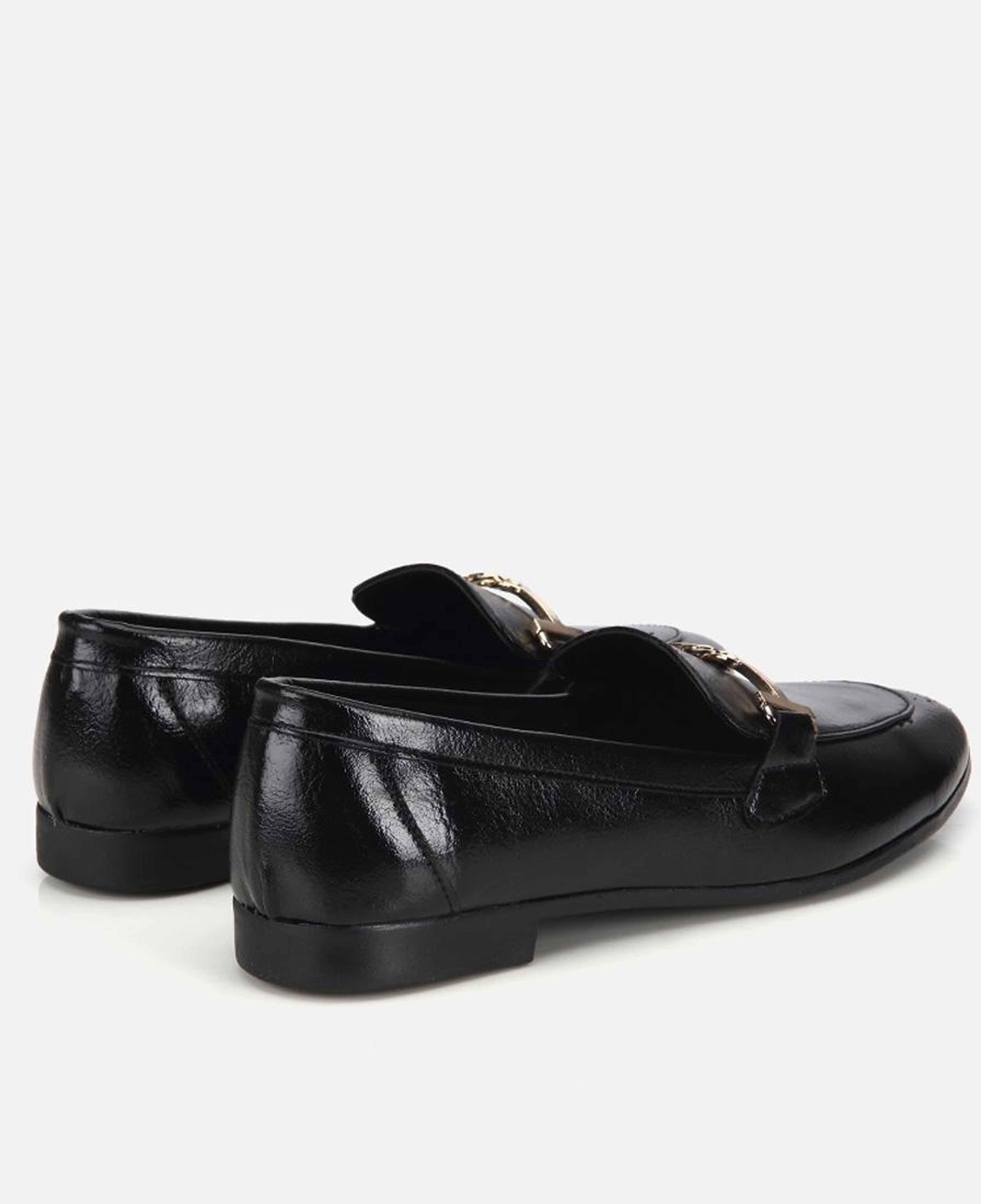 Kadın Siyah Rugan Gold Tokalı  Loafer
