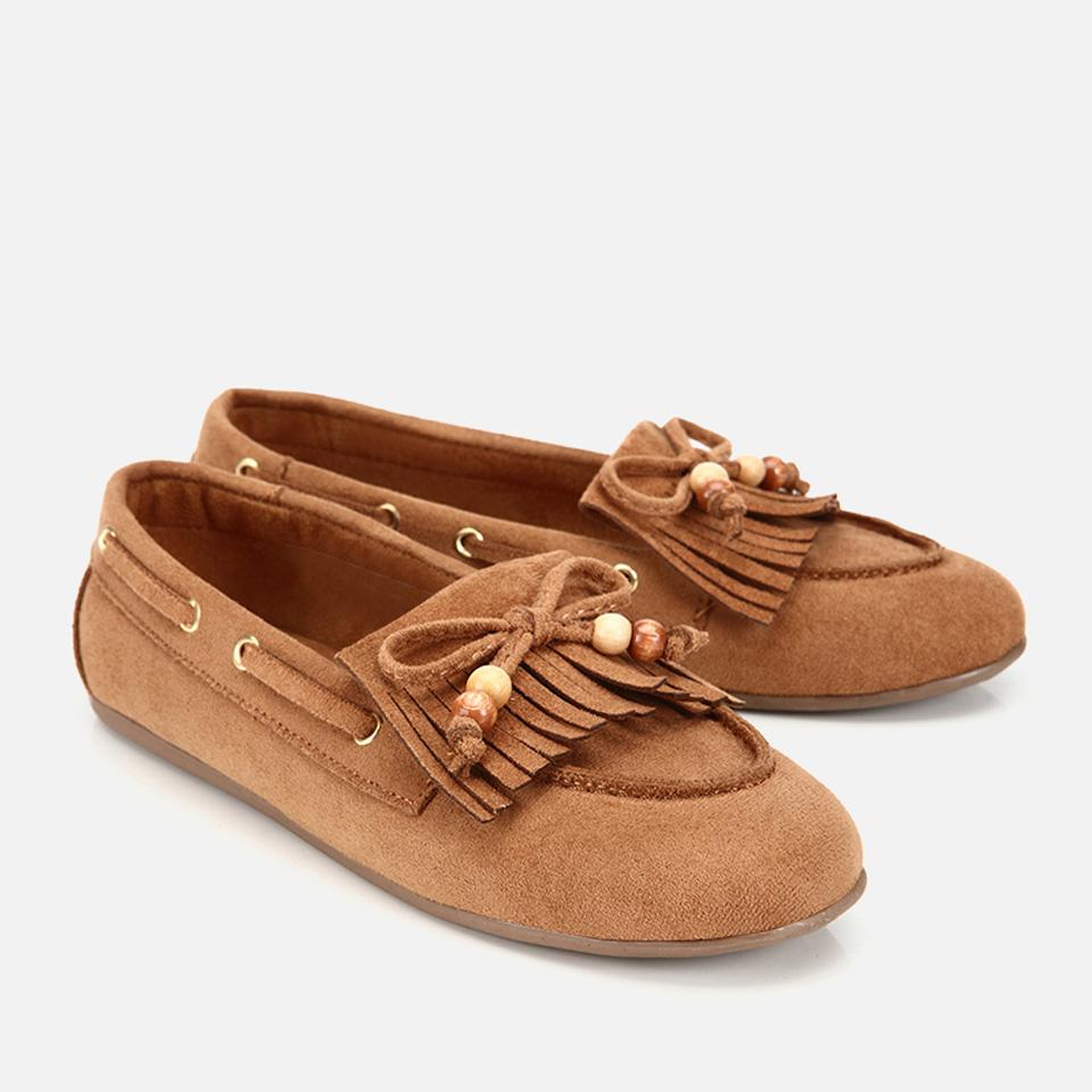 Kadın Taba Süet Fiyonk Detaylı Bağcıklı Loafer