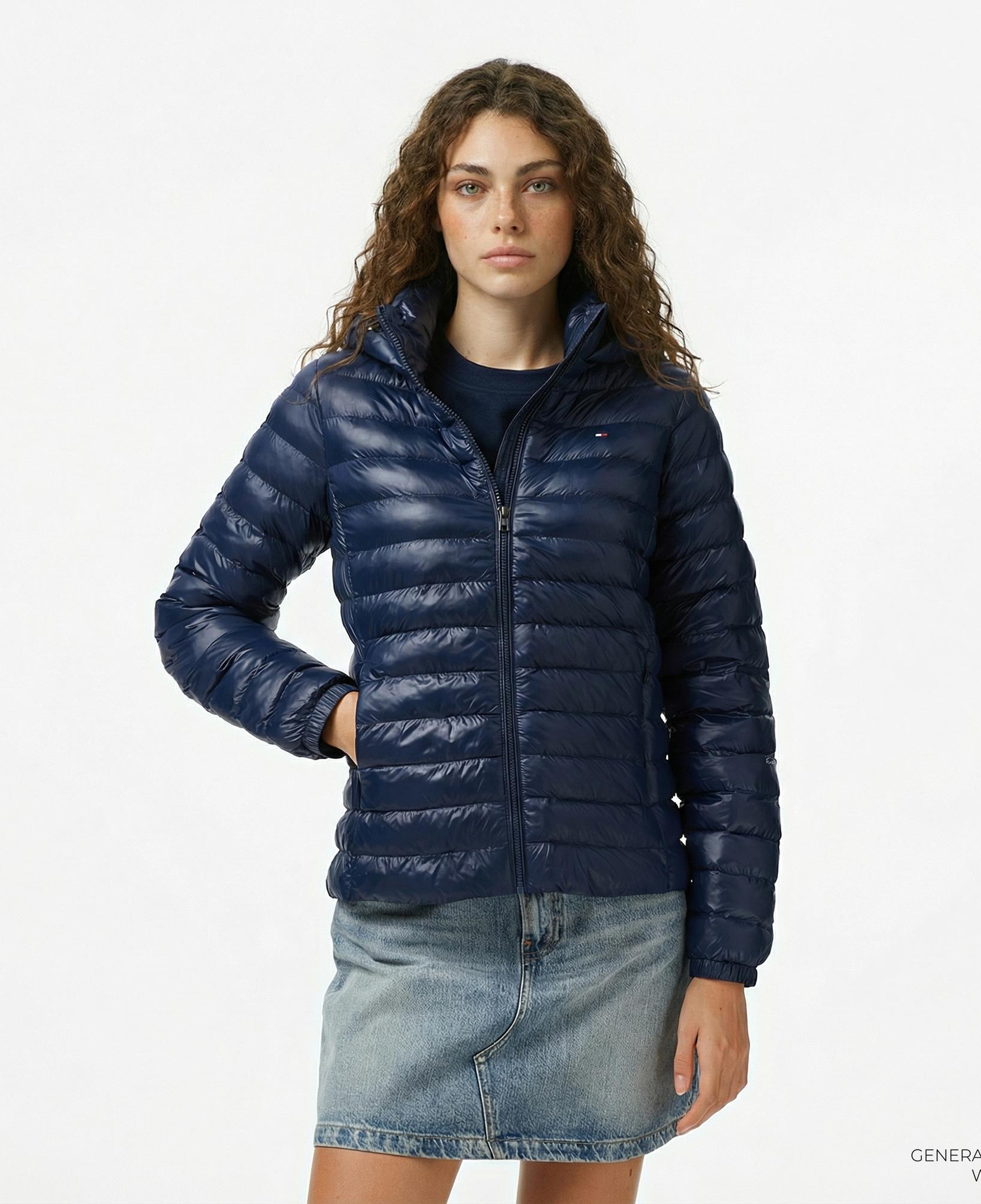 Tommy Hilfiger Padded Slim Kadın Puffer Lacivert Mont