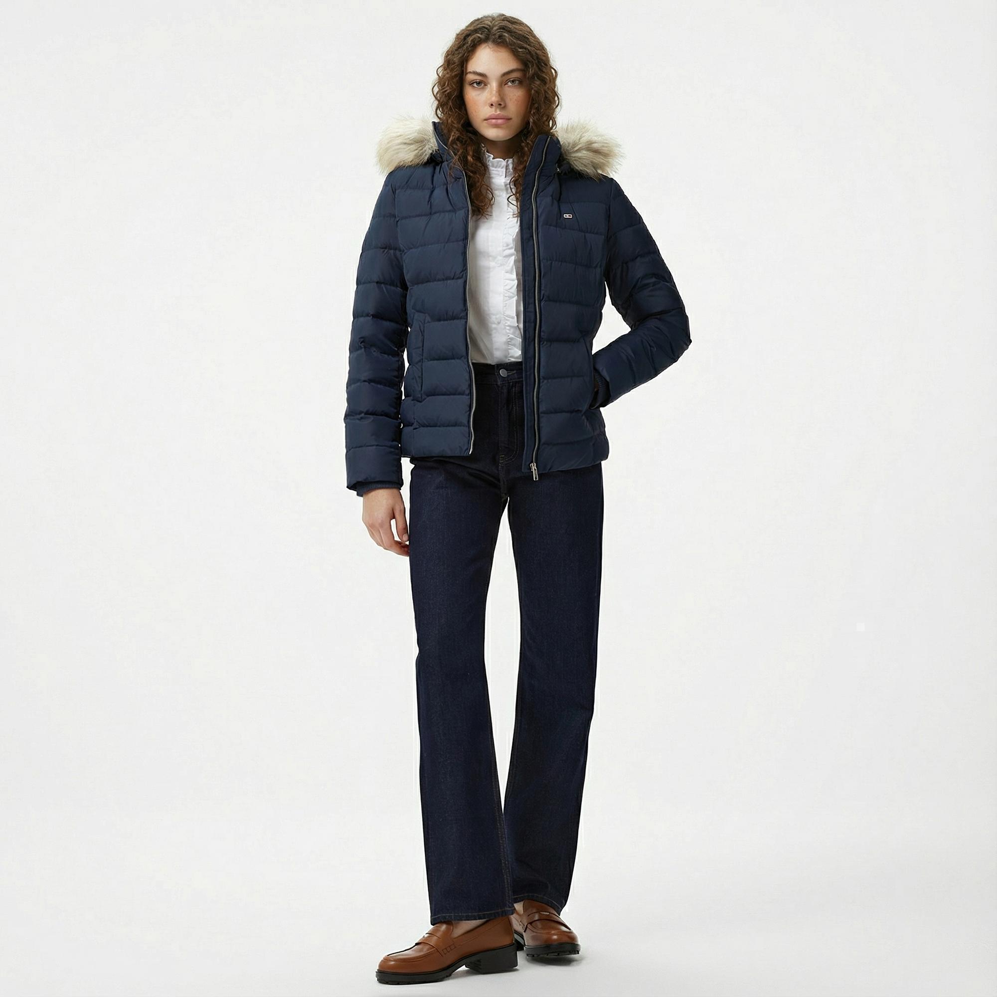 Tommy Hilfiger Basic Hooded Down Kadın Lacivert Puffer Mont