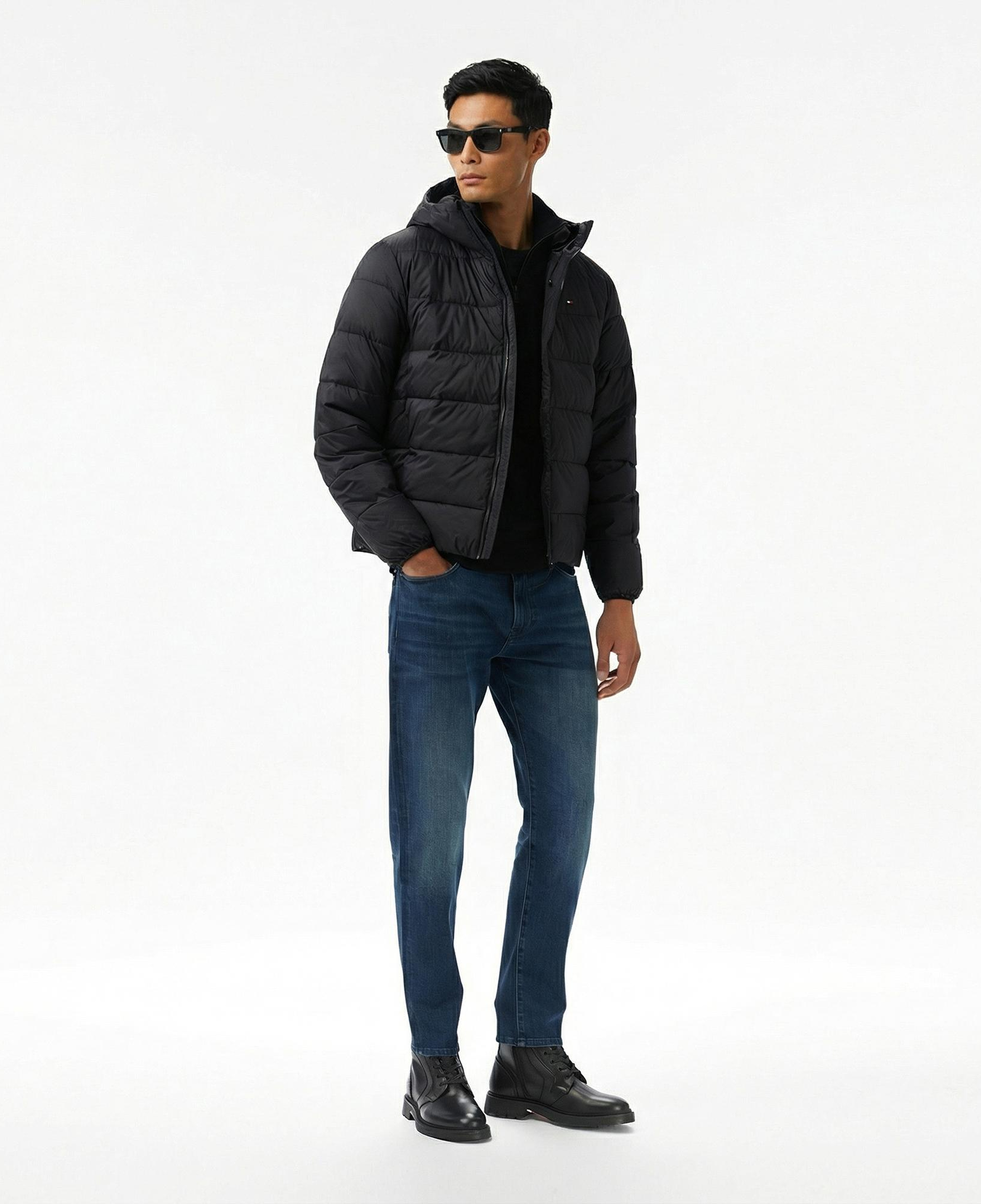 Tommy Hilfiger Mid Weight Erkek Siyah Puffer Mont