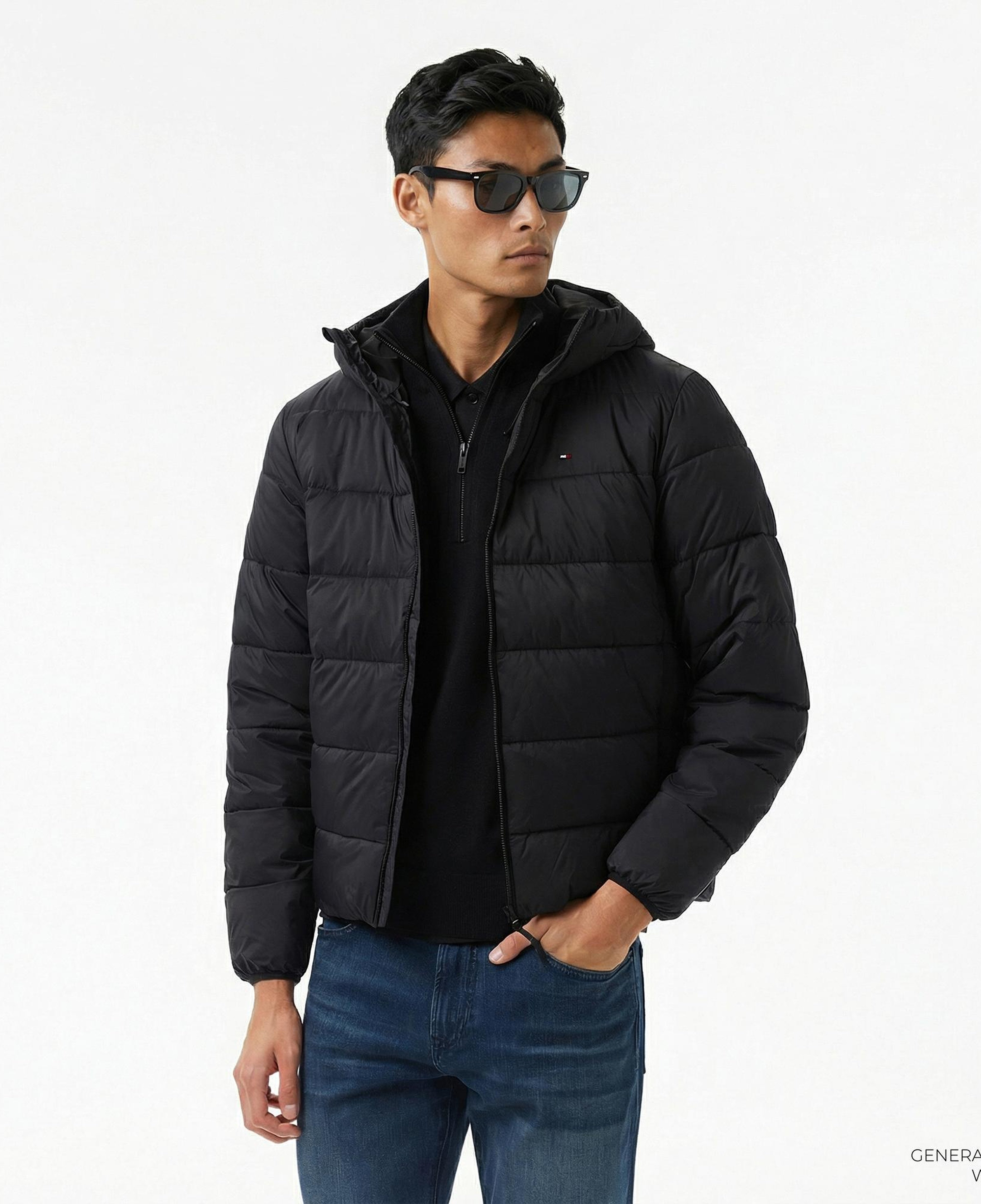 Tommy Hilfiger Mid Weight Erkek Siyah Puffer Mont