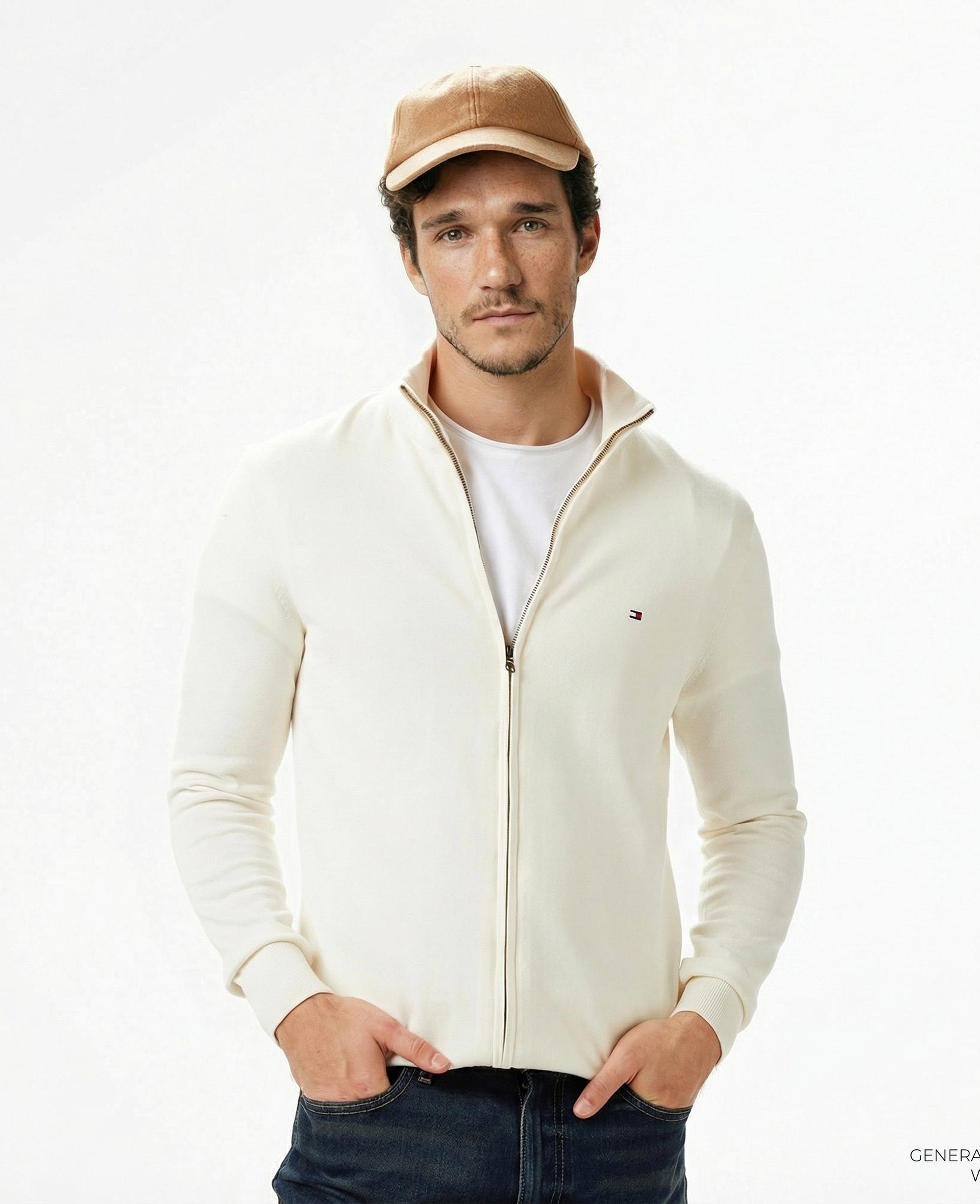 Tommy Hilfiger Essential Zip Erkek Triko Krem Hırka