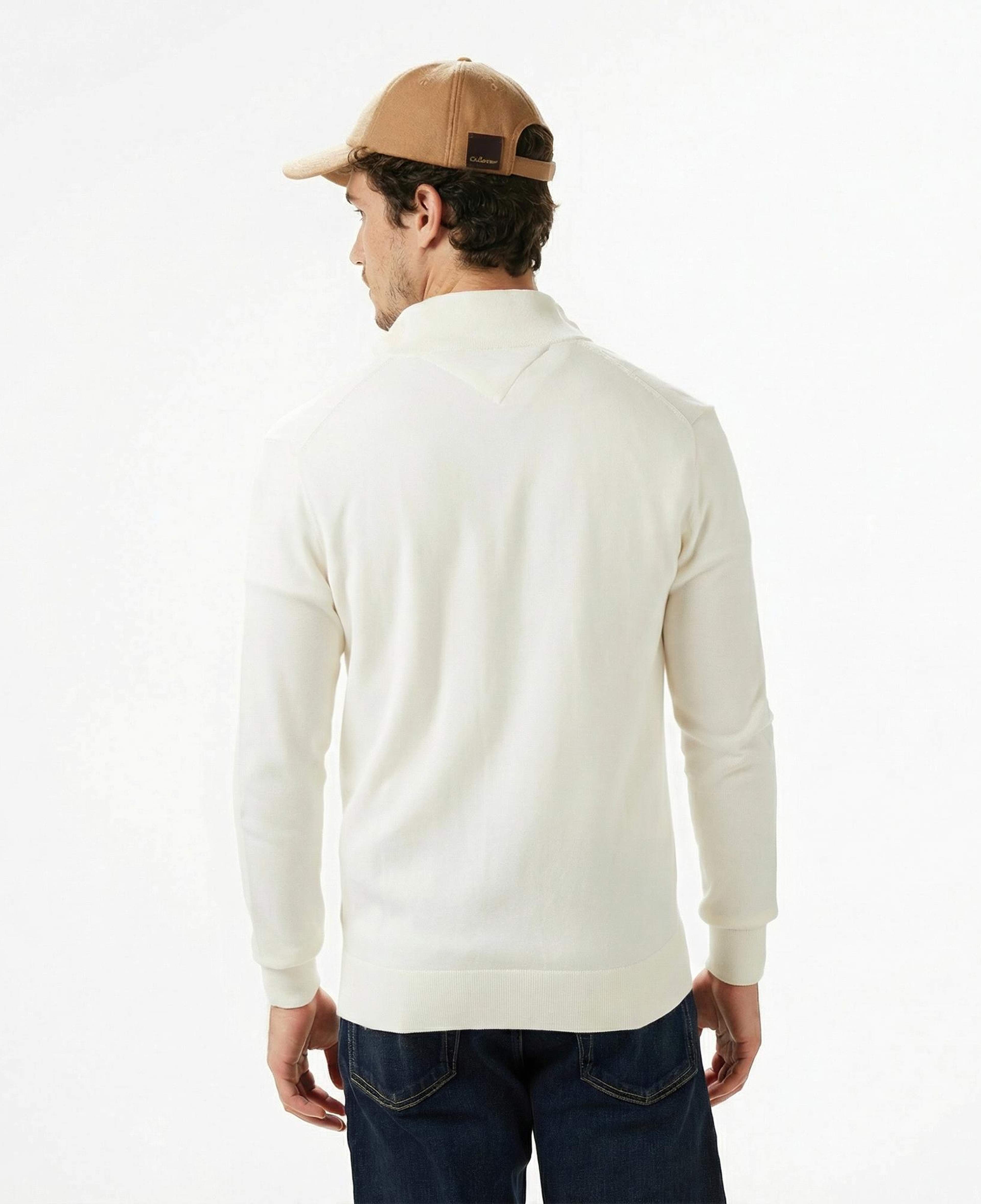 Tommy Hilfiger Essential Zip Erkek Triko Krem Hırka