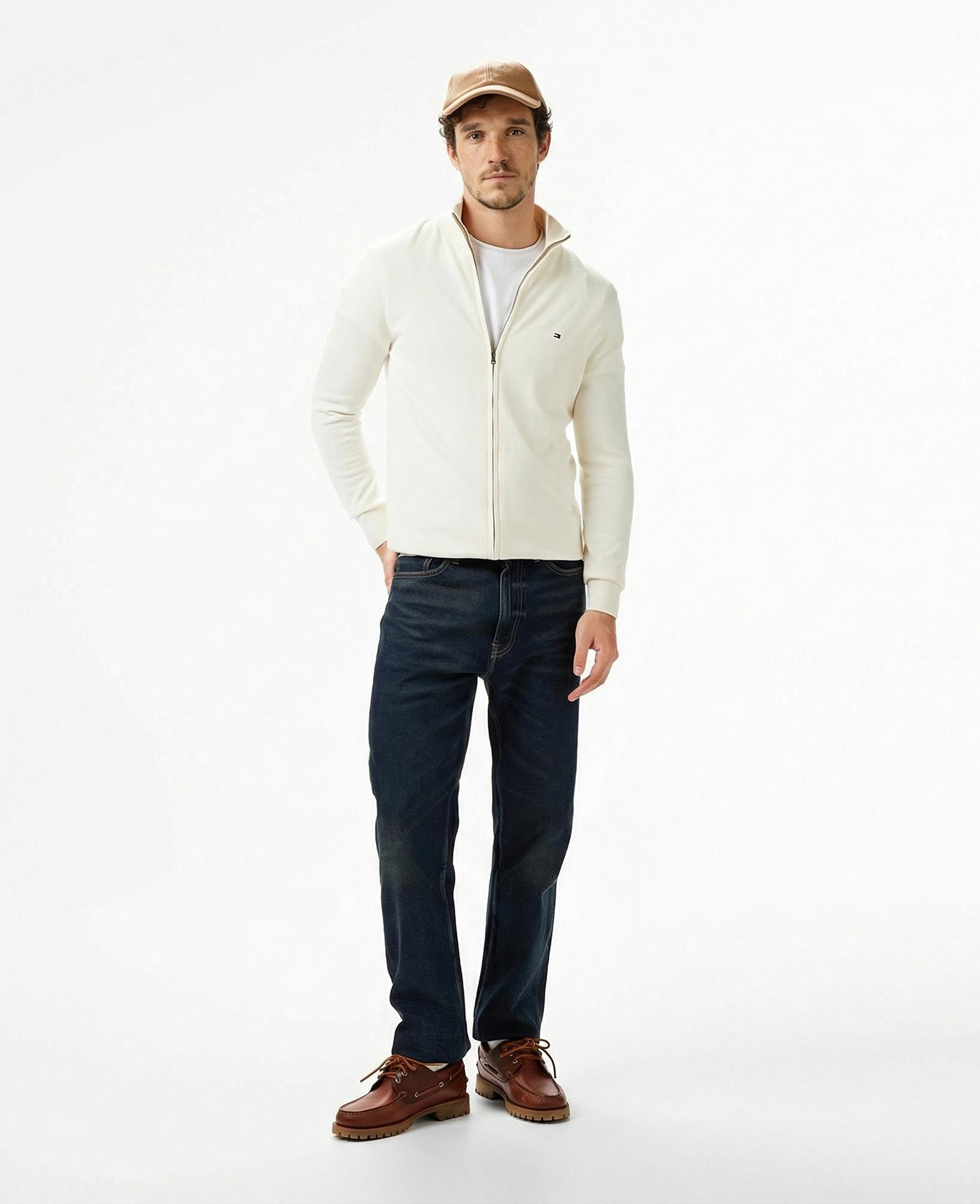 Tommy Hilfiger Essential Zip Erkek Triko Krem Hırka
