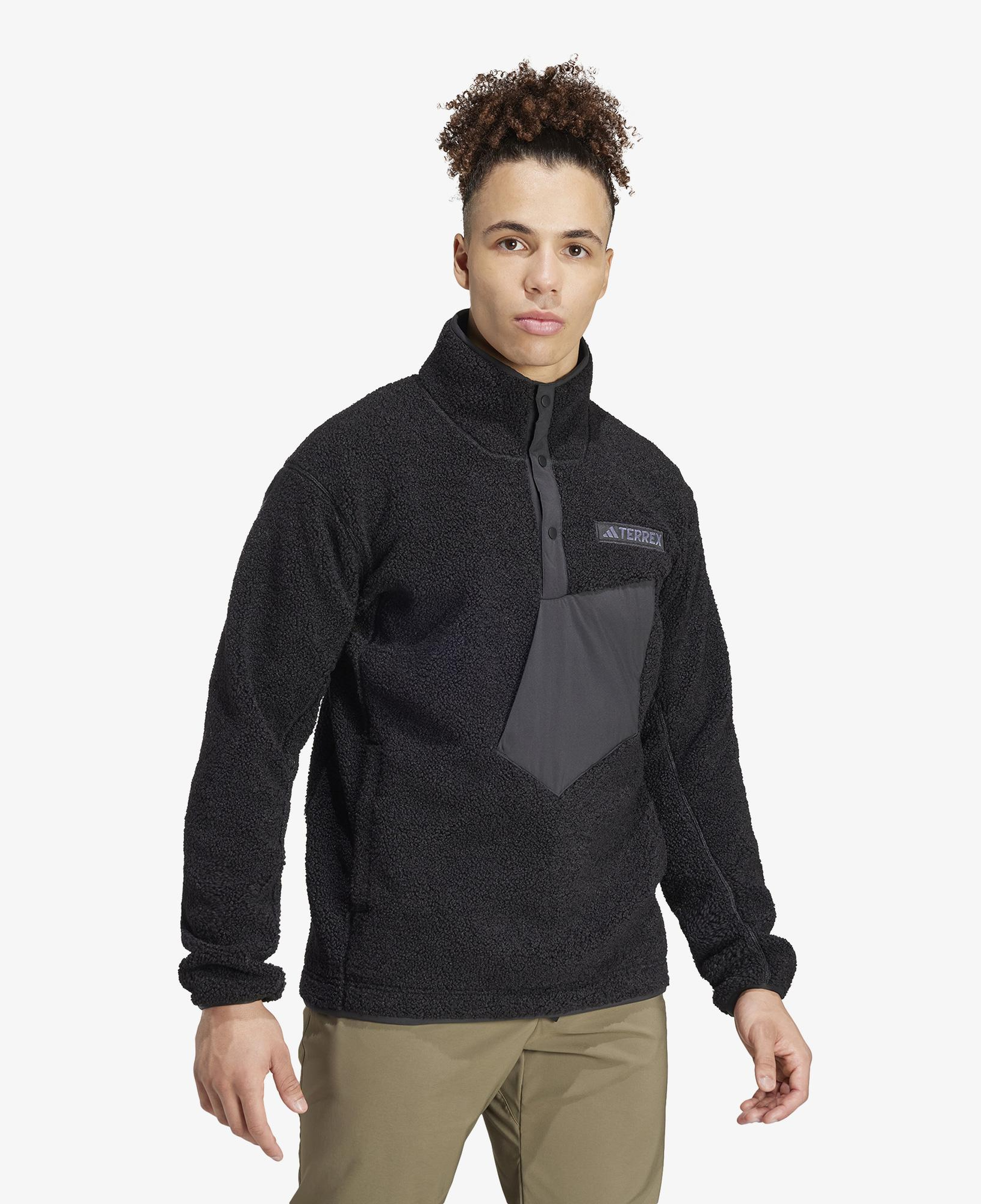 adidas Terrex Xploric High Pile Fleece Pullover Erkek Siyah Yürüyüş Polar