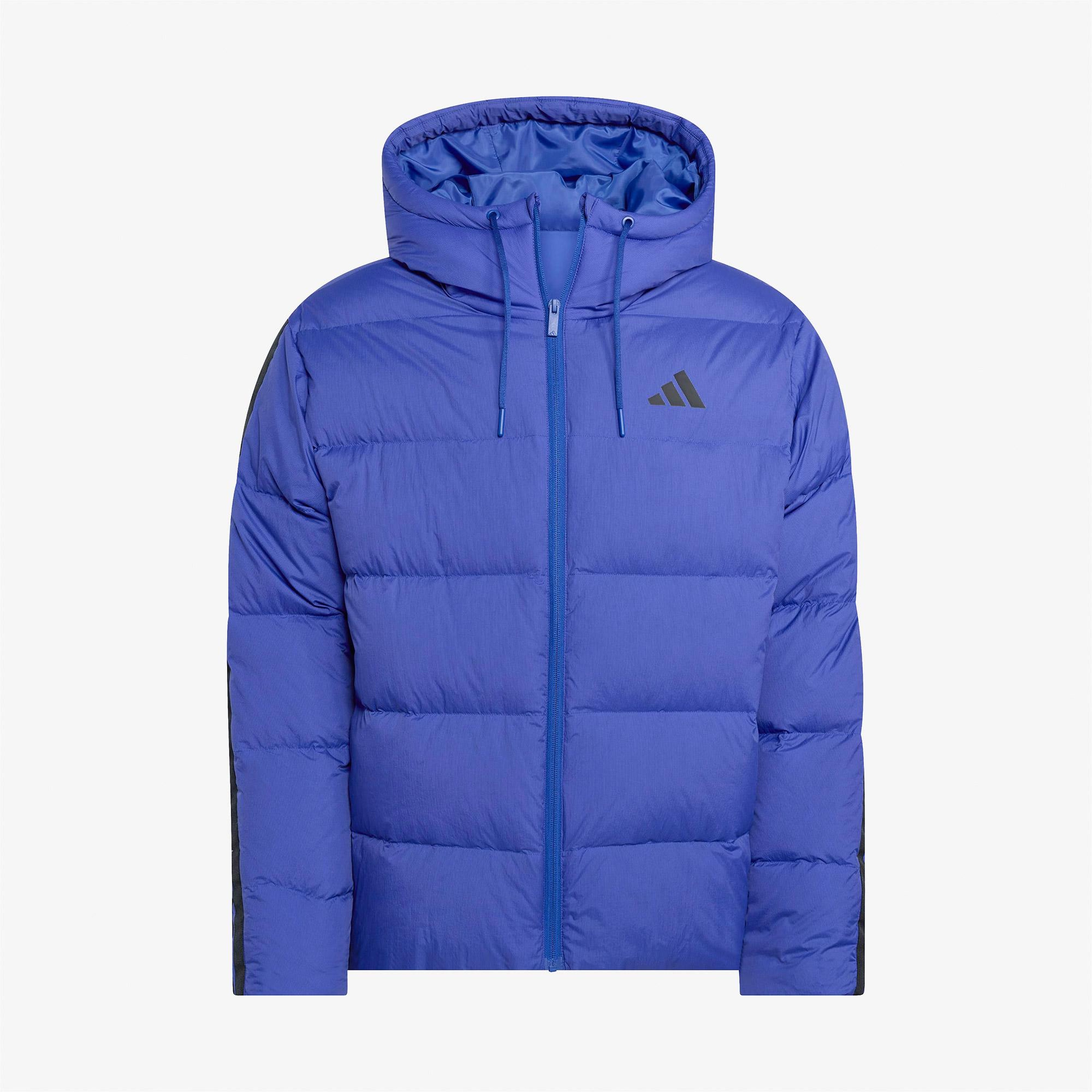 adidas Essentials Climawarm 3 Stripes Puffer Down Kapüşonlu Erkek Mavi Outdoor Montu