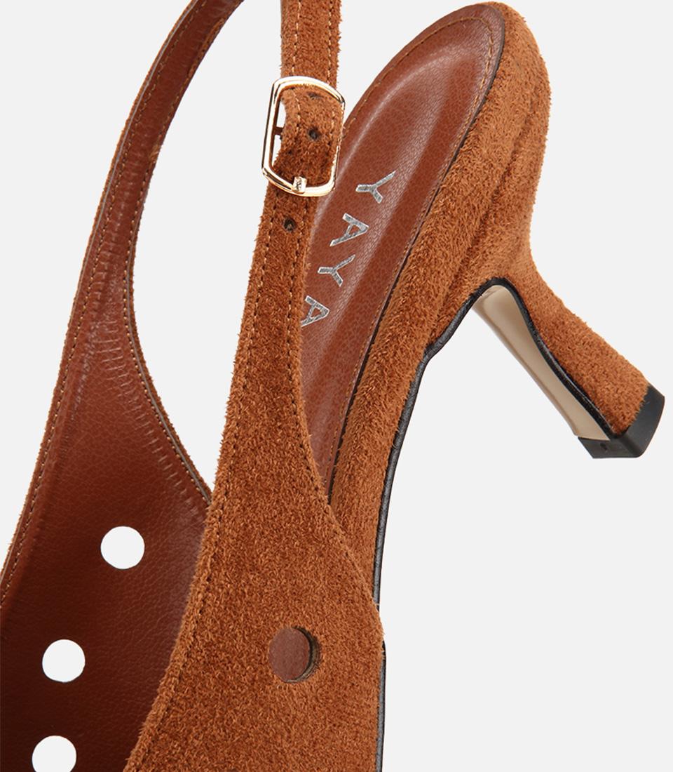 Kadın Taba Süet Sivri Burunlu Delikli İnce Topuklu Arkası Açık Stiletto