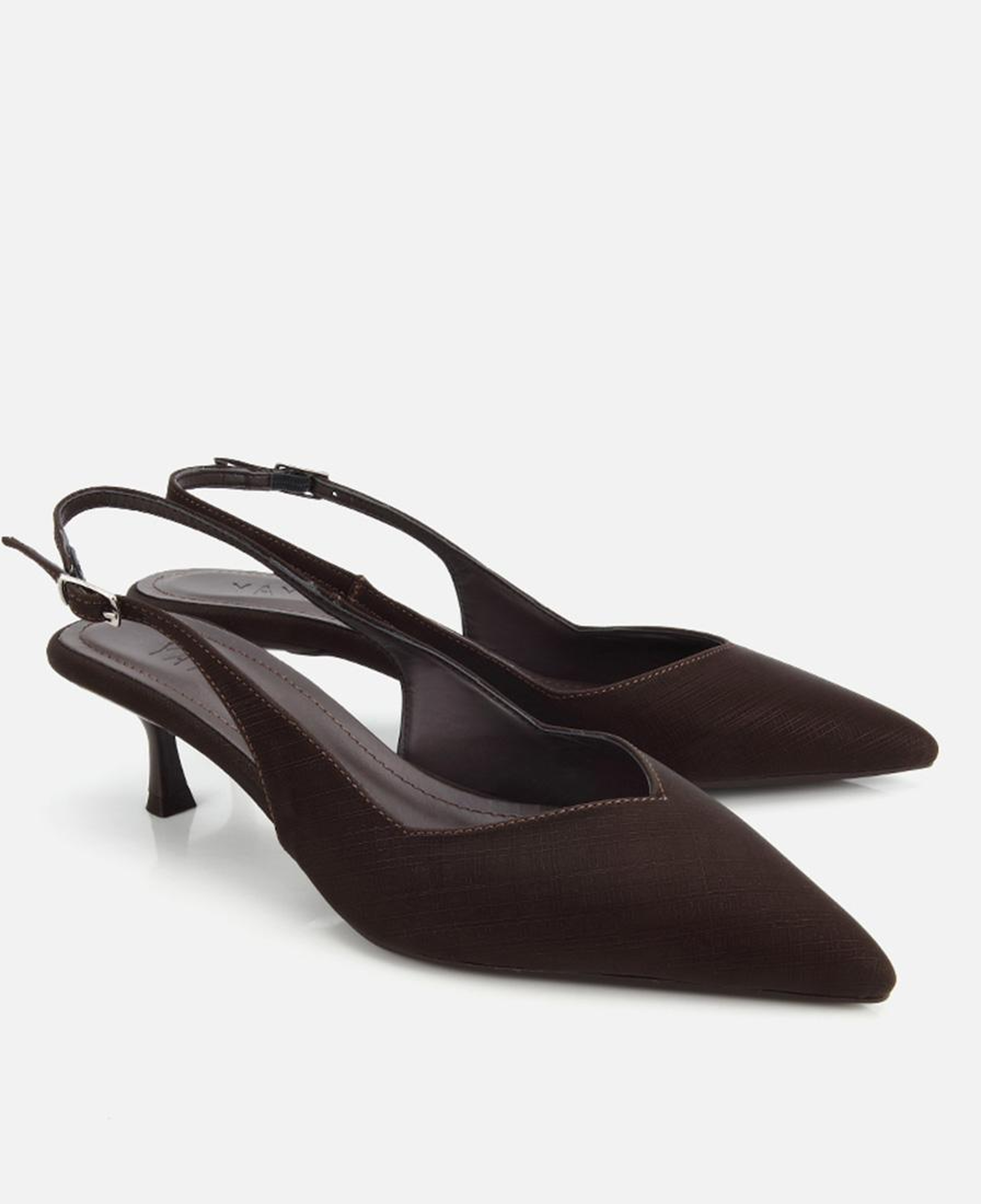 Kadın Kahverengi Saten Sivri Burunlu İnce Topuklu Arkası Açık Stiletto