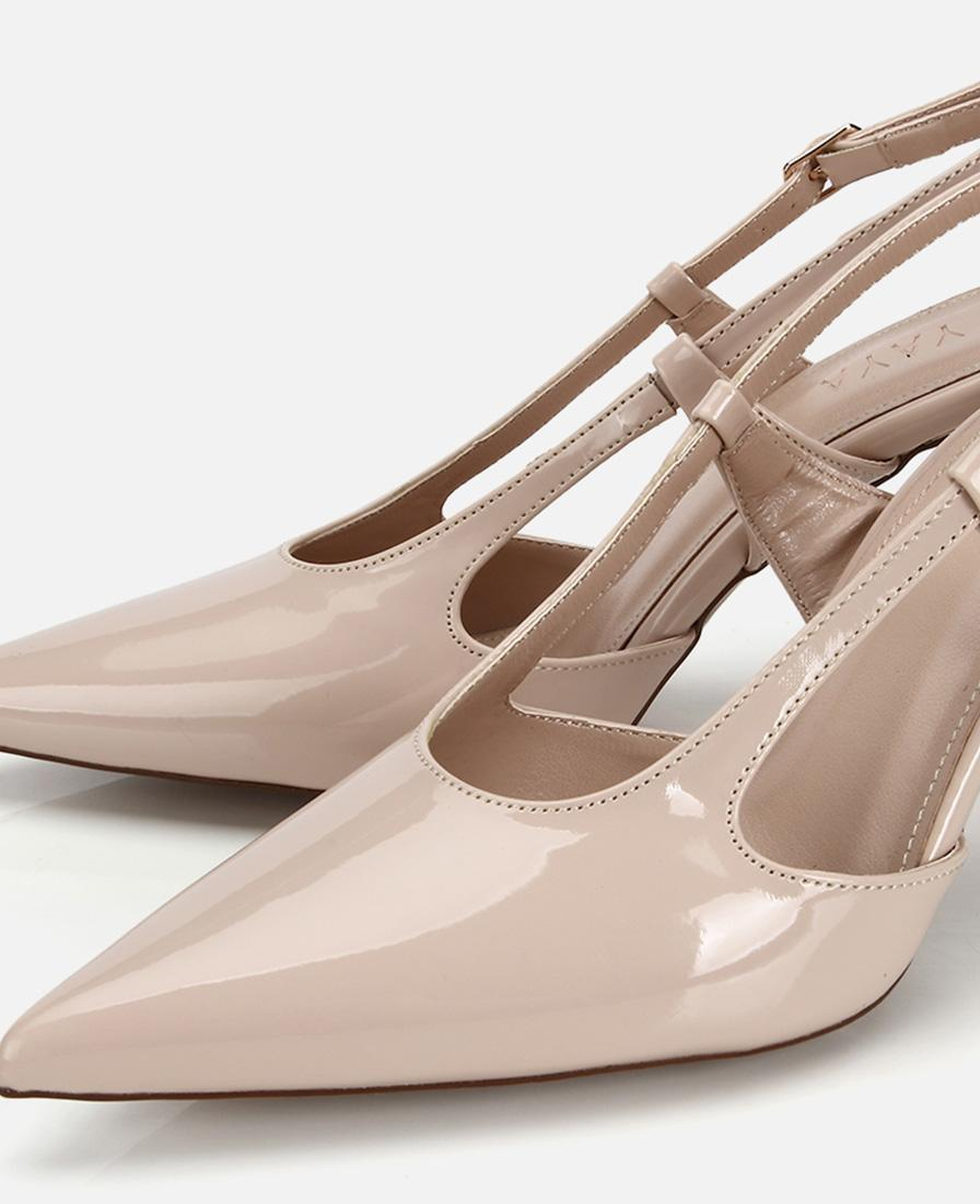 Kadın Bej Rugan Sivri Burunlu Bantlı İnce Topuklu Arkası Açık Stiletto