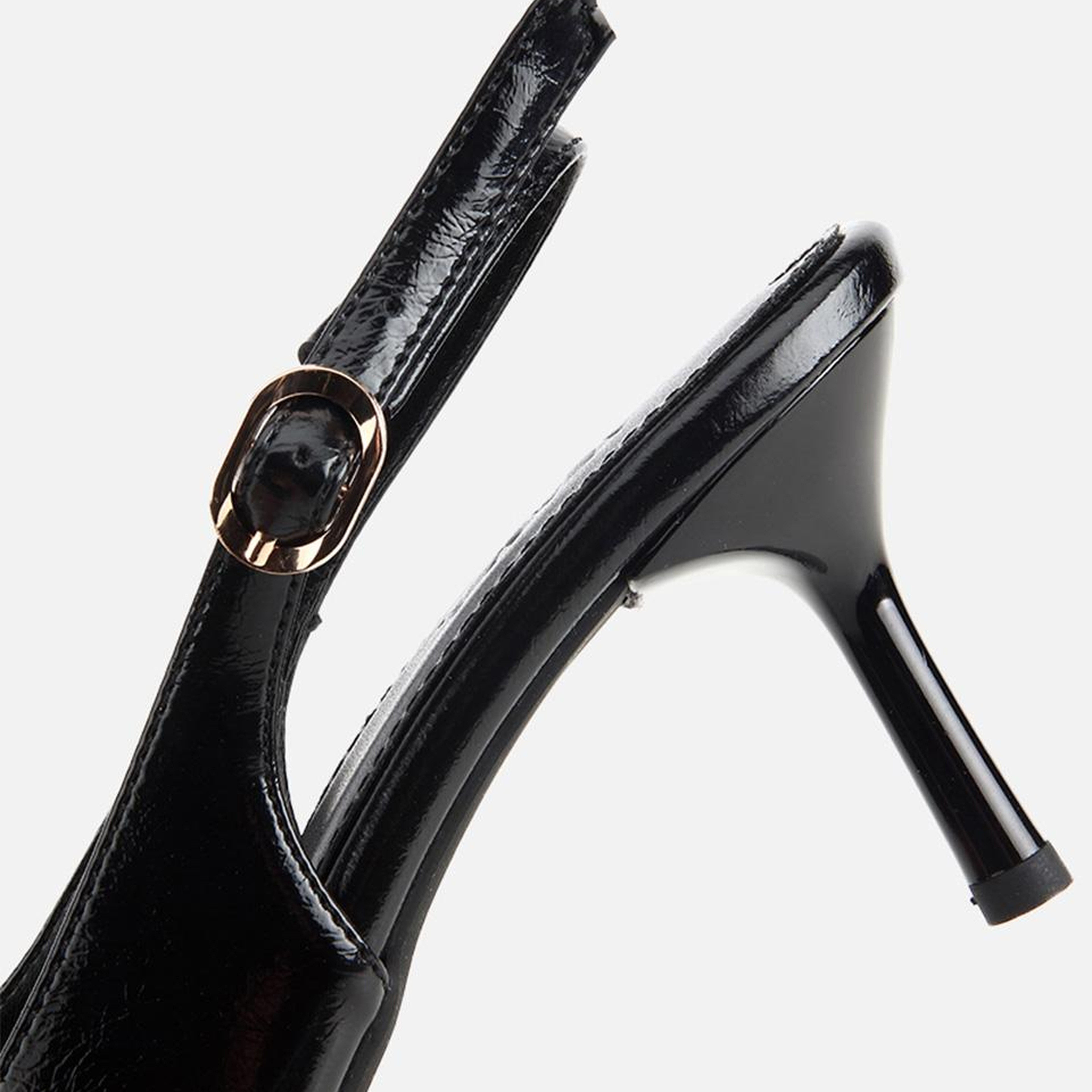 Kadın Siyah Rugan Arkası Açık İnce Topuklu Stiletto