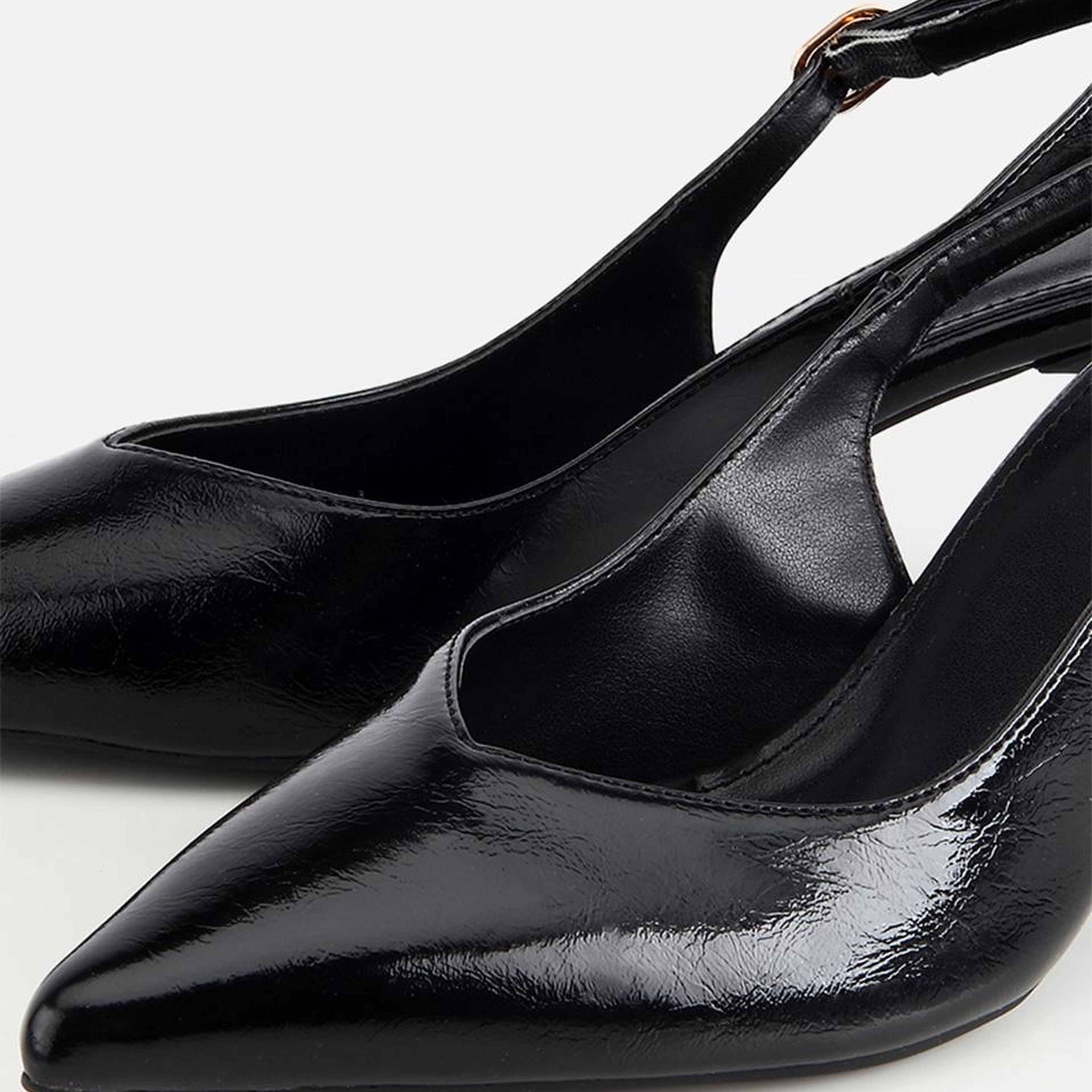 Kadın Siyah Rugan Arkası Açık İnce Topuklu Stiletto