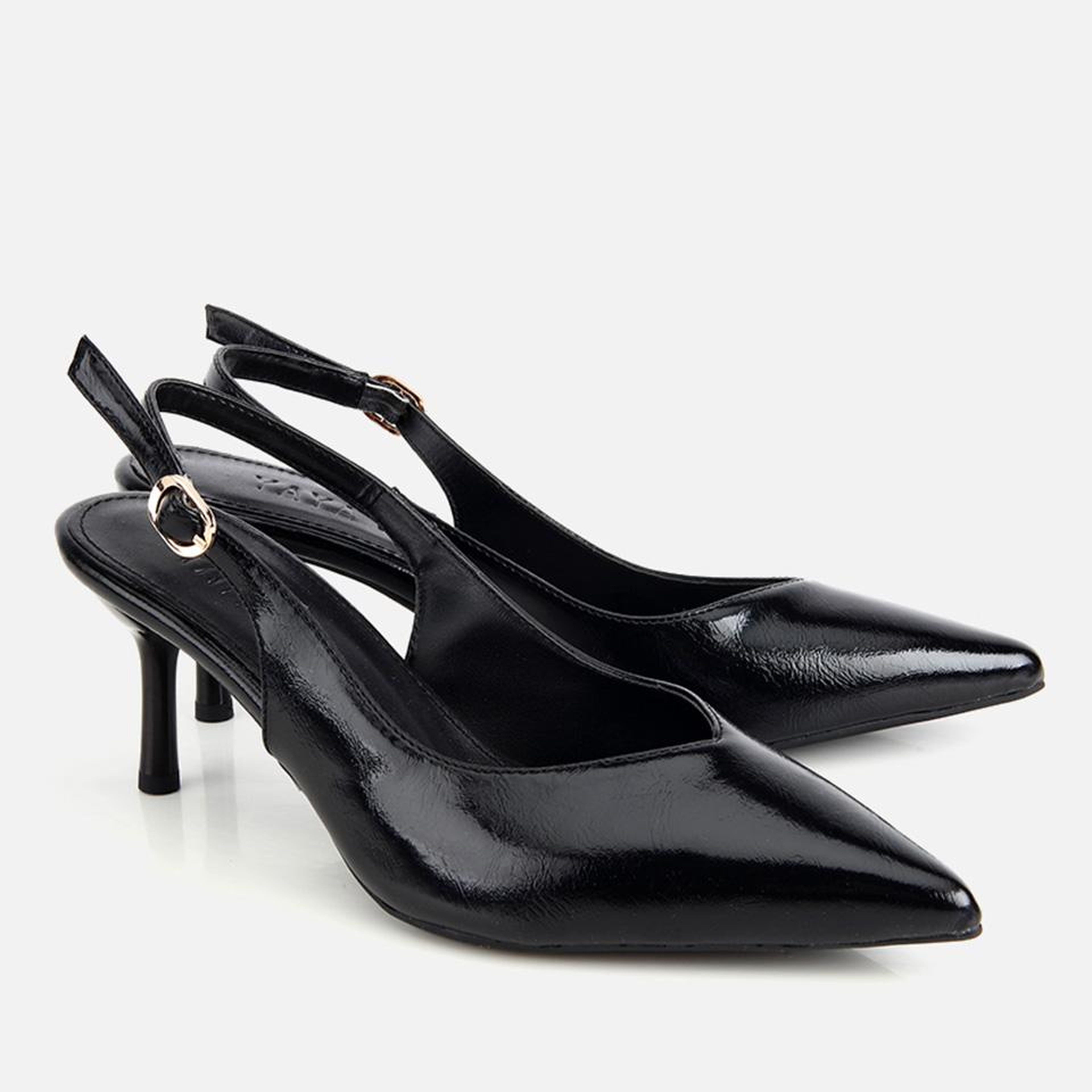 Kadın Siyah Rugan Arkası Açık İnce Topuklu Stiletto