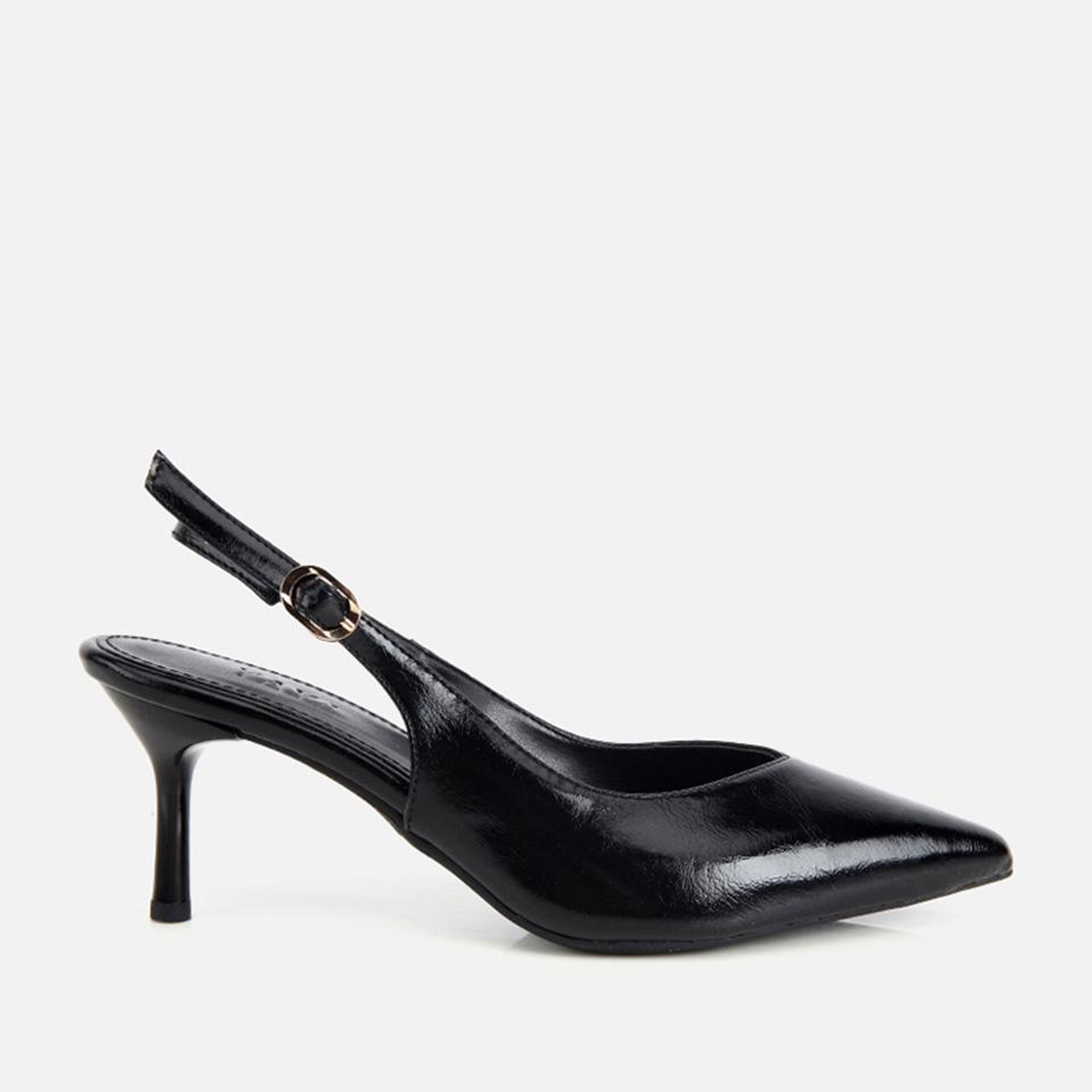 Kadın Siyah Rugan Arkası Açık İnce Topuklu Stiletto