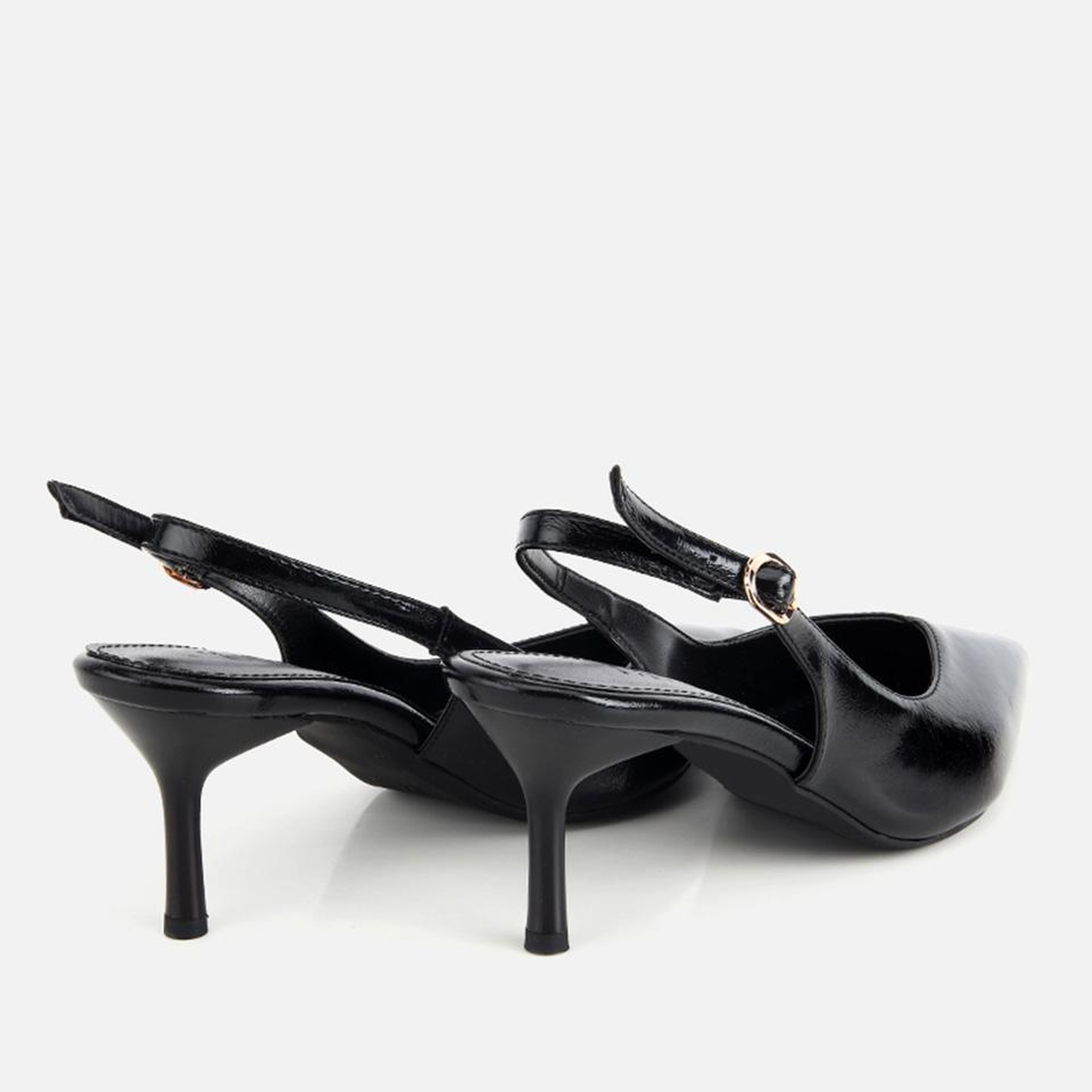 Kadın Siyah Rugan Arkası Açık İnce Topuklu Stiletto