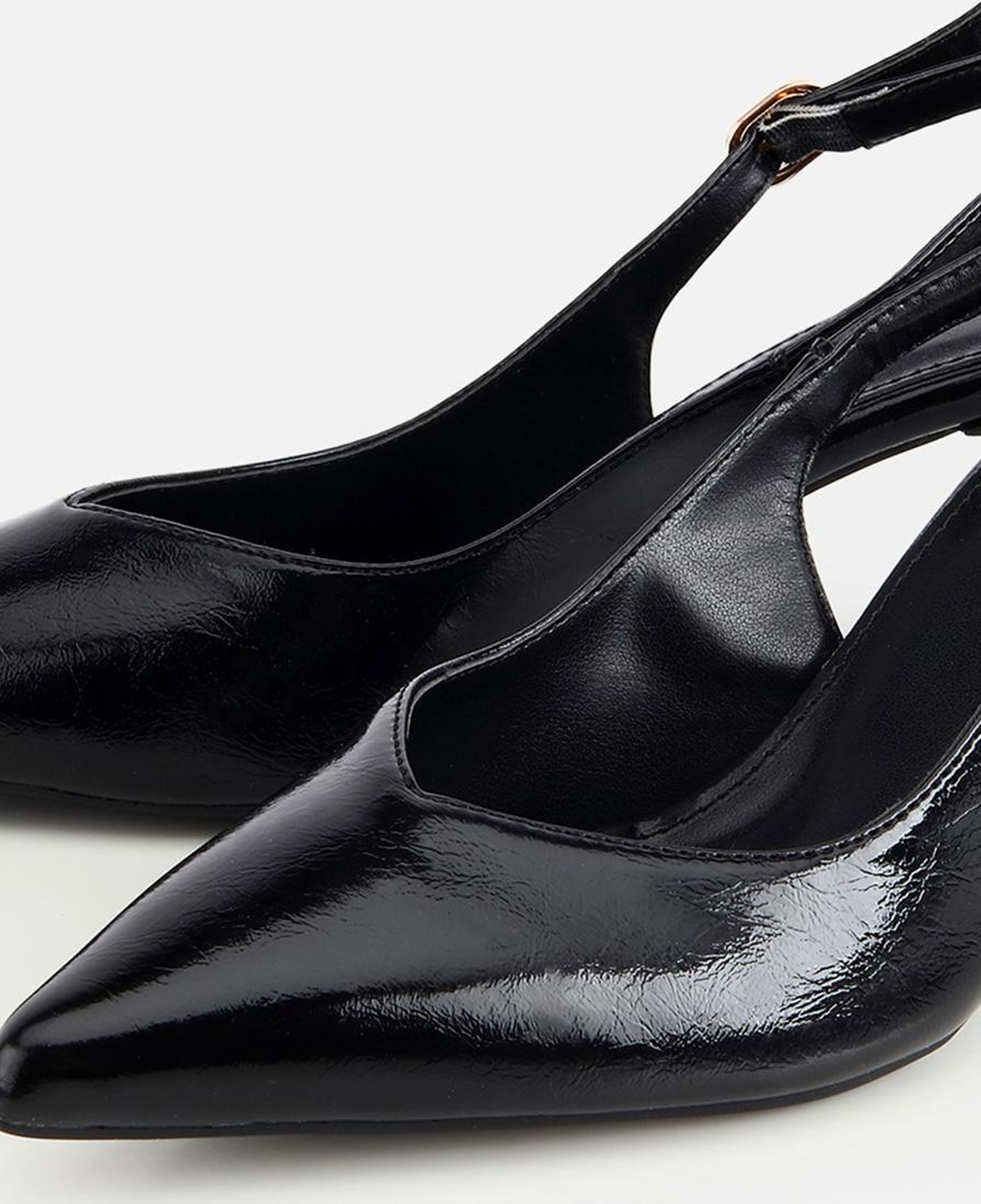 Kadın Siyah Rugan Arkası Açık İnce Topuklu Stiletto