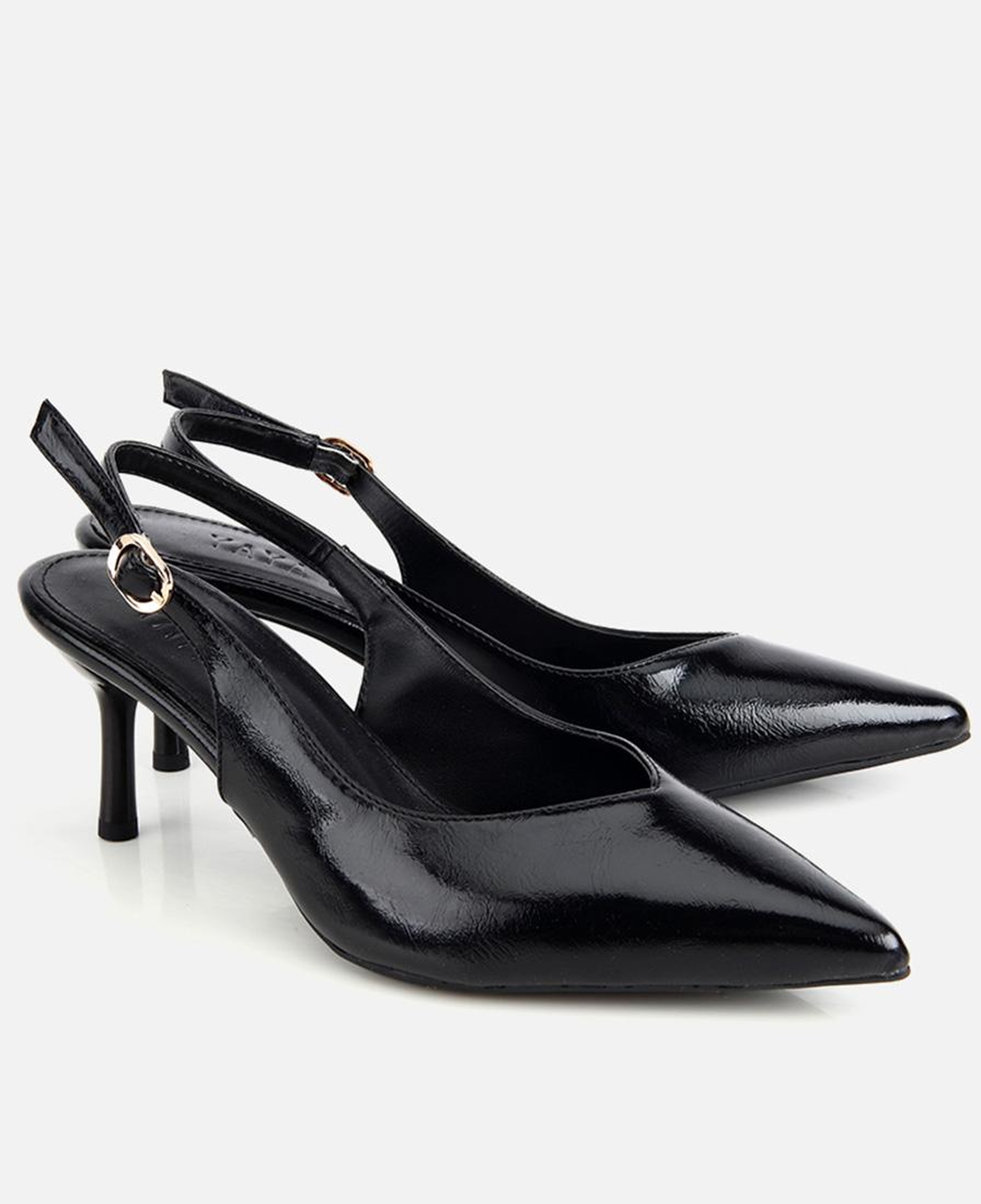Kadın Siyah Rugan Arkası Açık İnce Topuklu Stiletto