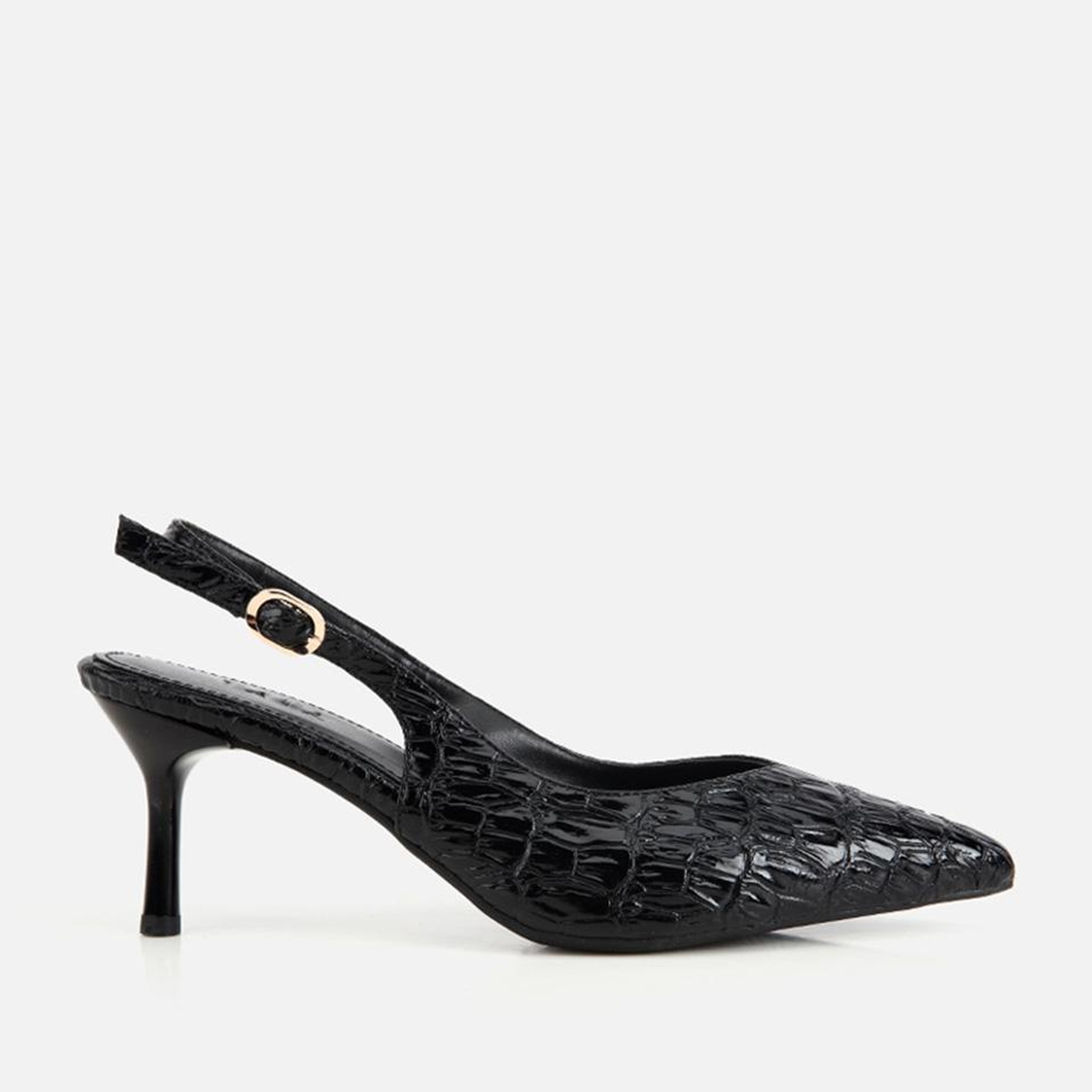 Kadın Siyah Kroko Desenli Arkası Açık İnce Topuklu Stiletto