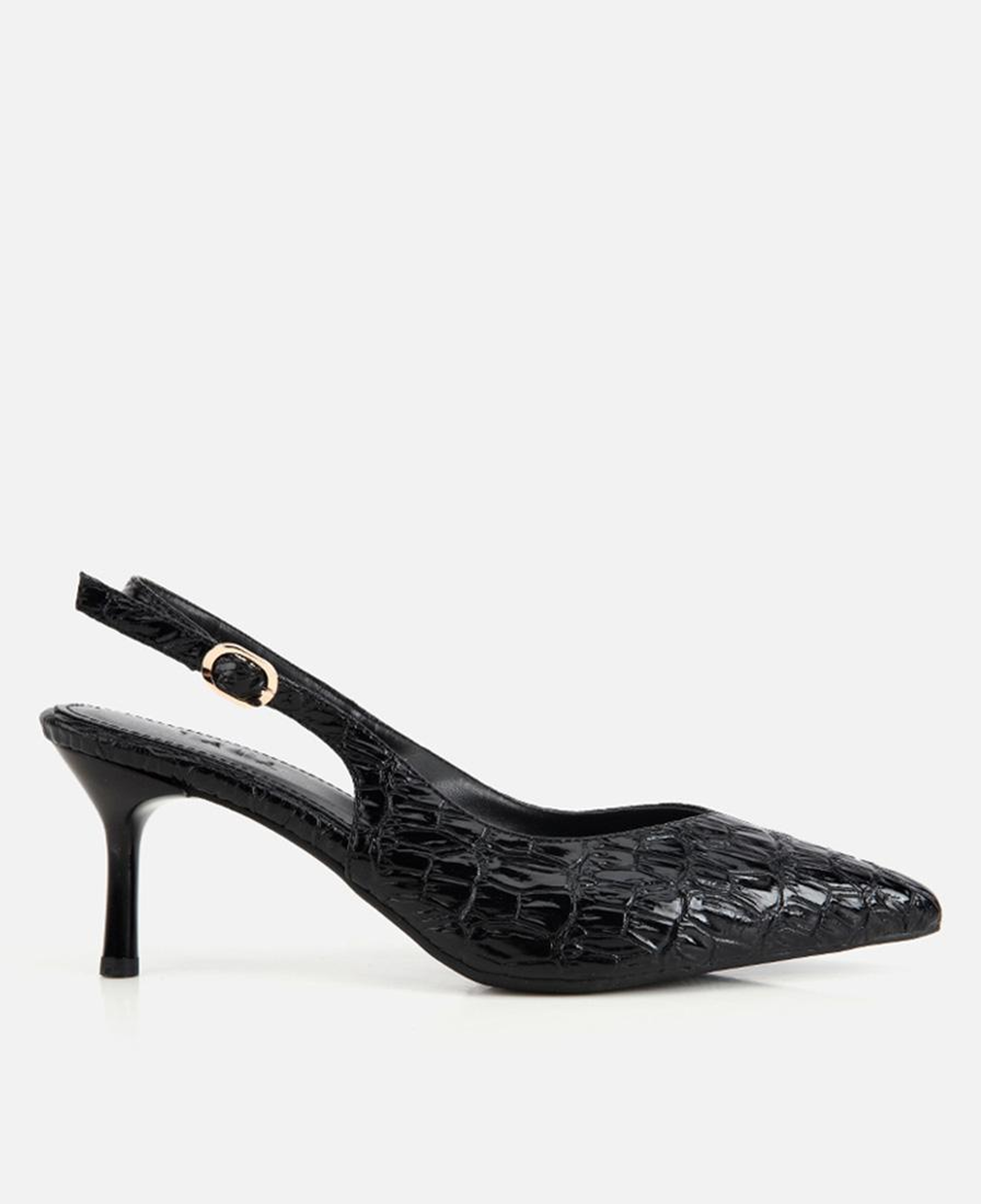Kadın Siyah Kroko Desenli Arkası Açık İnce Topuklu Stiletto