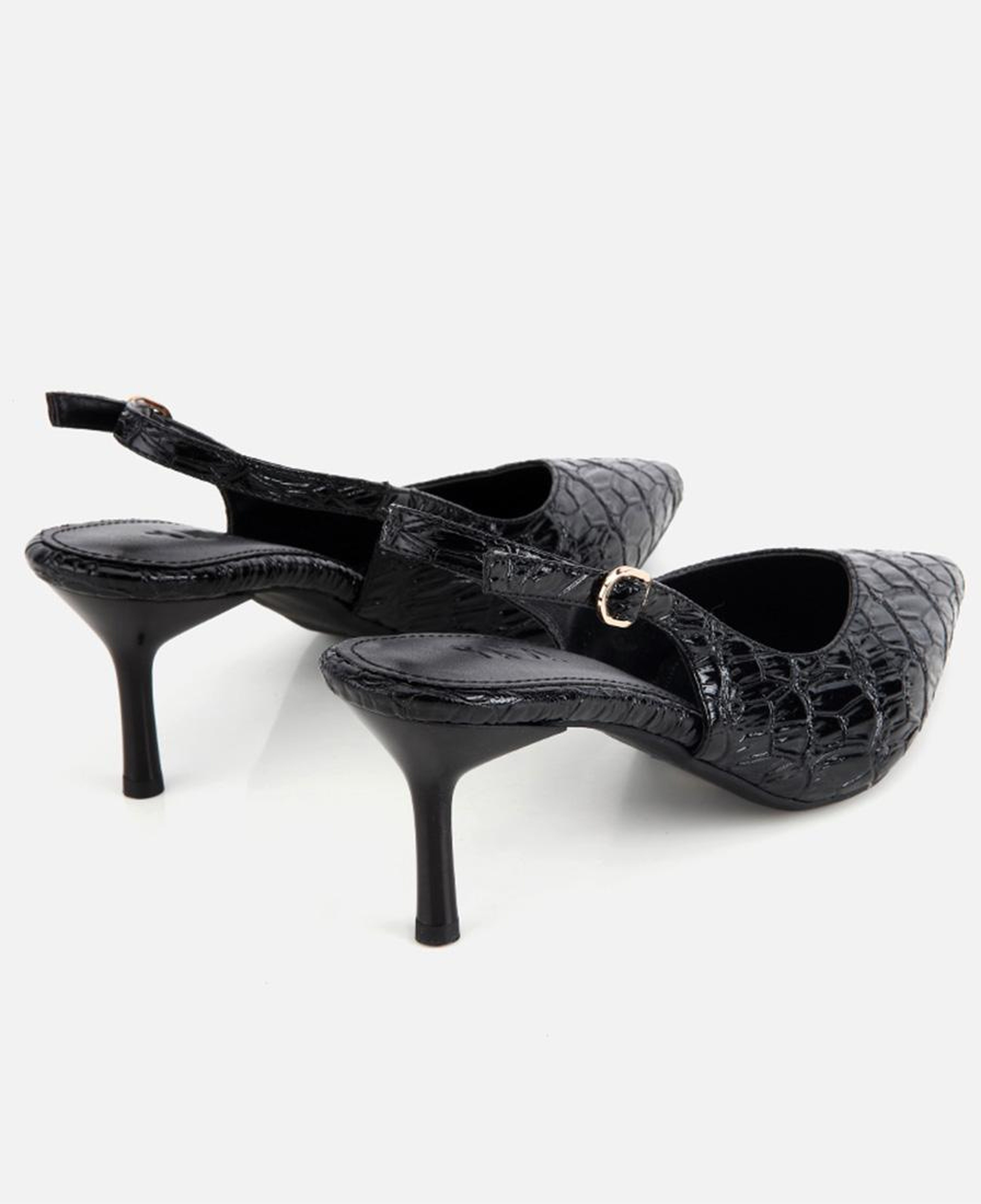 Kadın Siyah Kroko Desenli Arkası Açık İnce Topuklu Stiletto