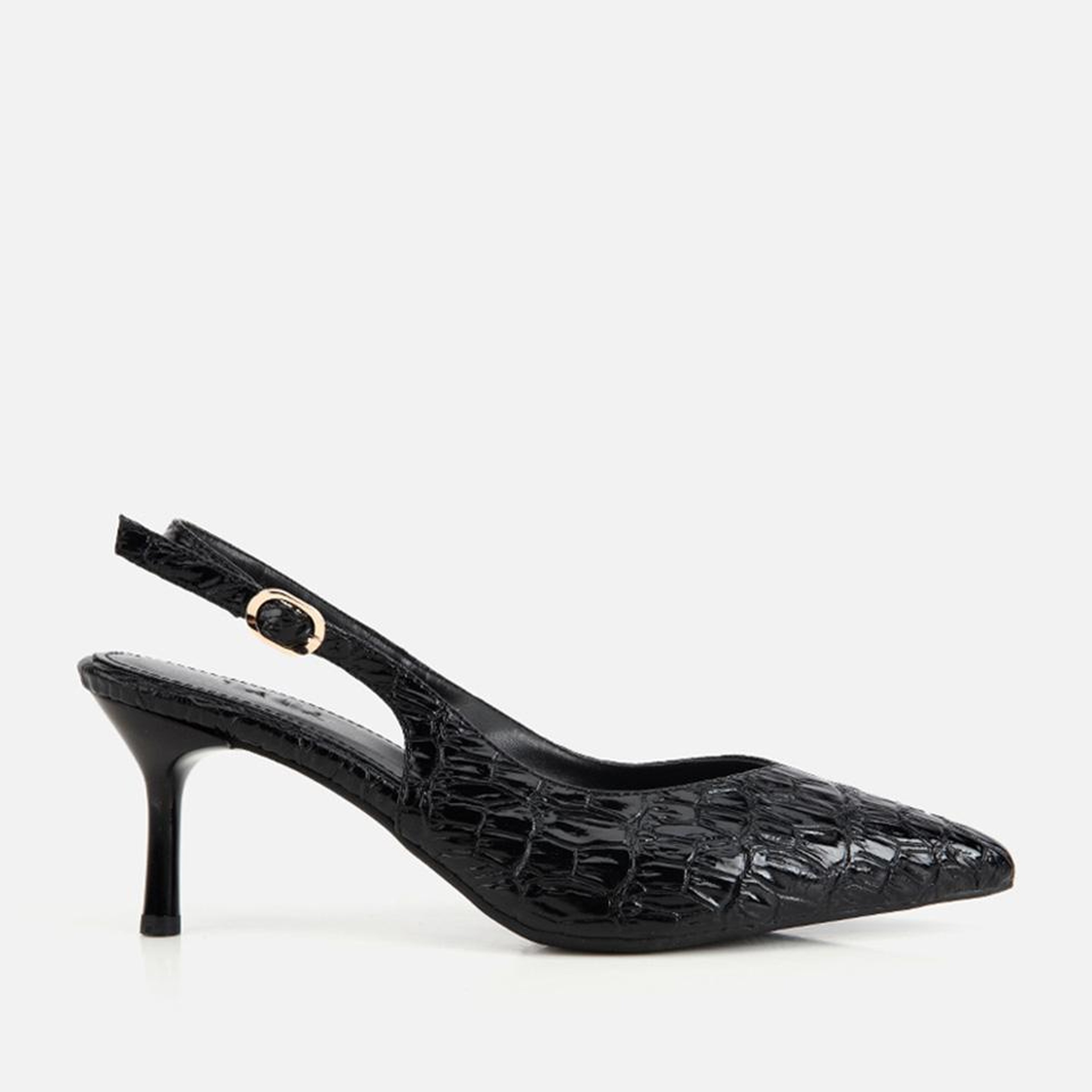 Kadın Siyah Kroko Desenli Arkası Açık İnce Topuklu Stiletto