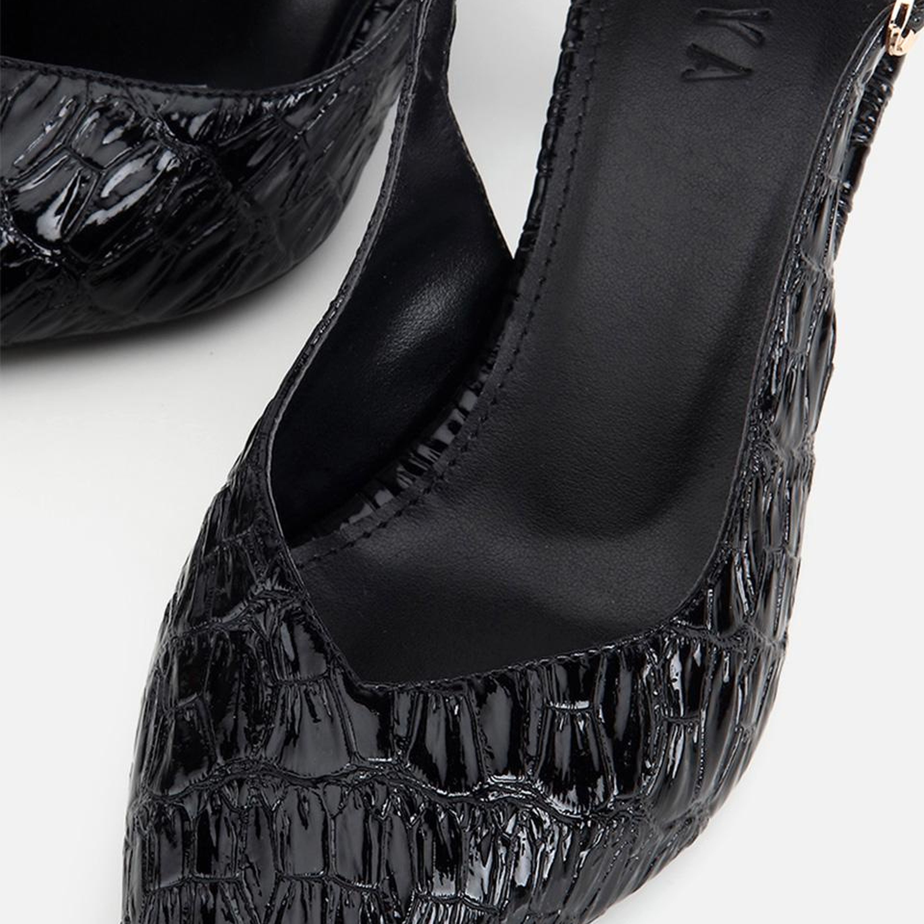 Kadın Siyah Kroko Desenli Arkası Açık İnce Topuklu Stiletto
